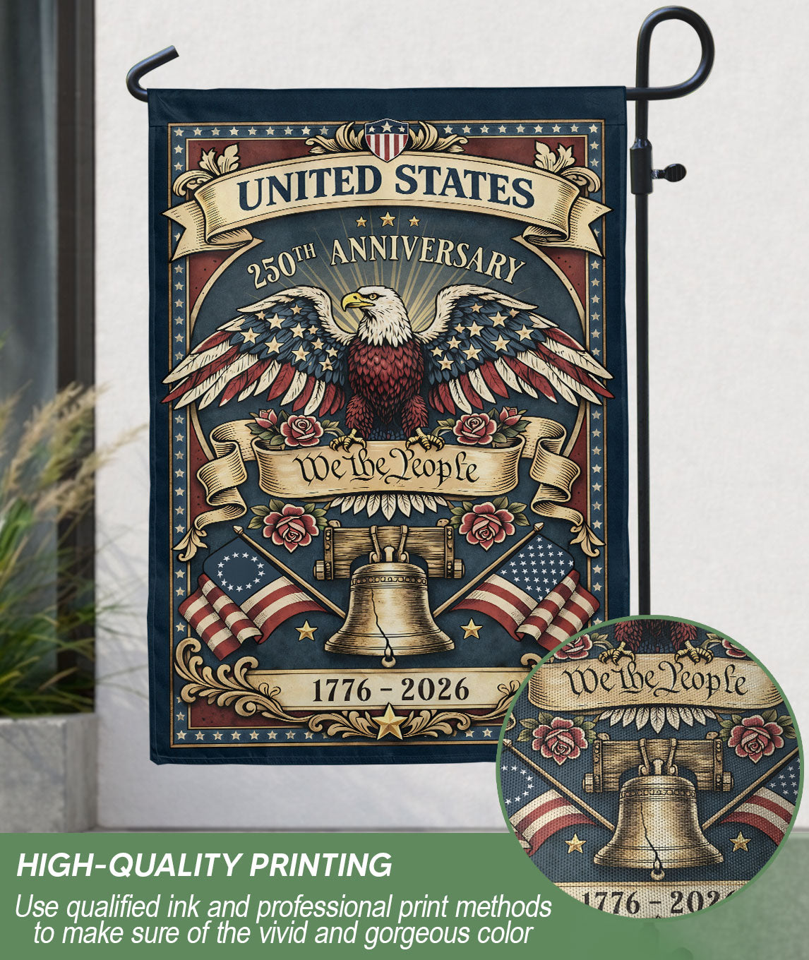 United States USA 250th Anniversary 1776-2026 Garden Flag – We The People Bald Eagle & Liberty Bell 250 Years Double Sided