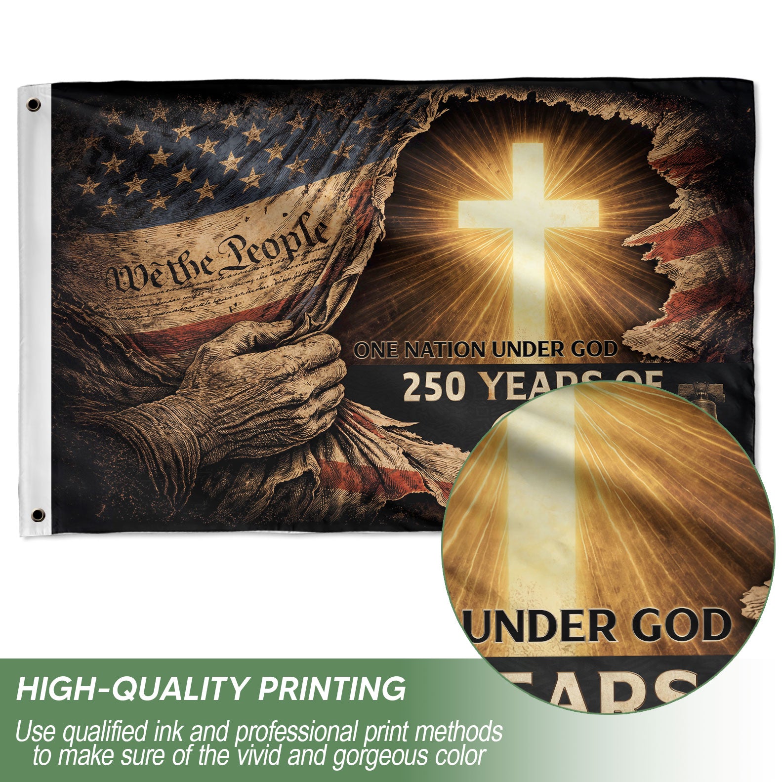 250 Years of Blessings Flag - Christian American One Nation Under God Patriot & US Flag Banner Heritage