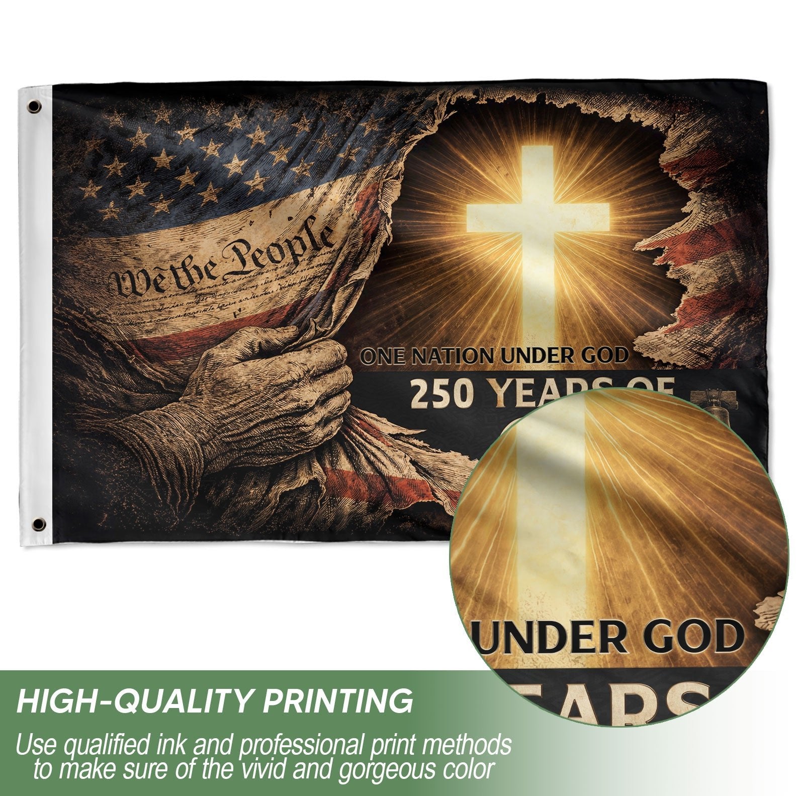 250 Years of Blessings Flag - Christian American One Nation Under God Patriot & US Flag Banner Heritage - Rust Field Wear
