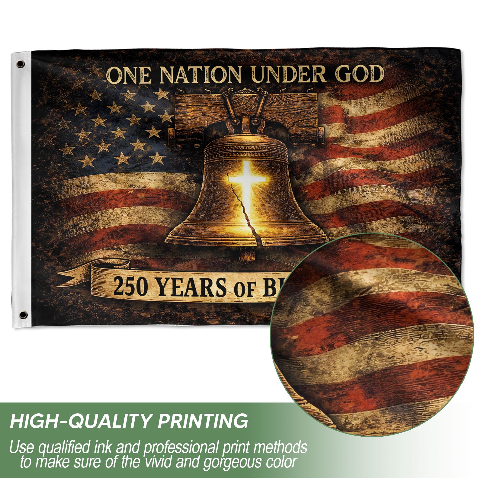 250th Anniversary Commemorative Flag - Liberty Bell Heritage & Holy Cross Faith and Freedom Decor