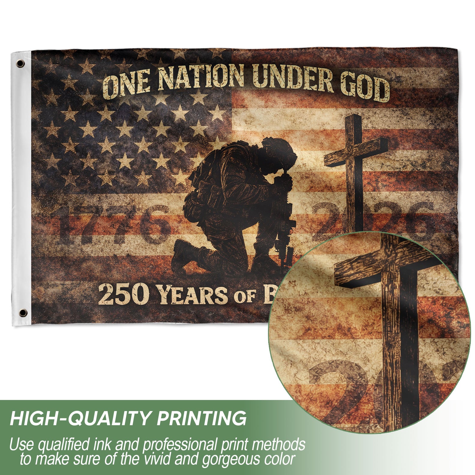 250 Years America Anniversary Soldier Flag 1776-2026 - Revolutionary & Modern Military Heritage Banner, Double Sided Outdoor Flag - Rust Field Wear