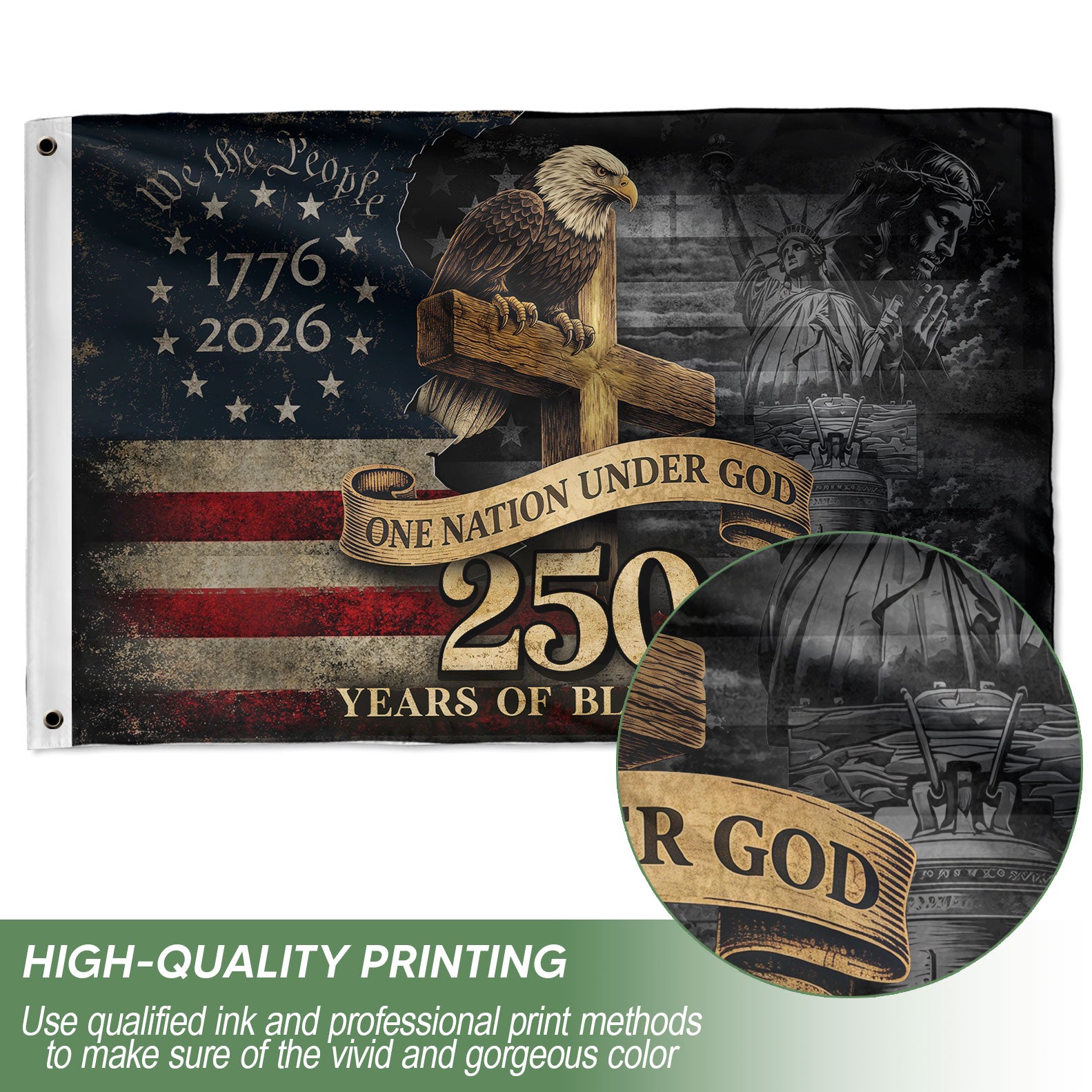 250 Years of Blessings American Flag – Christian Patriotic Flag - Rust Field Wear