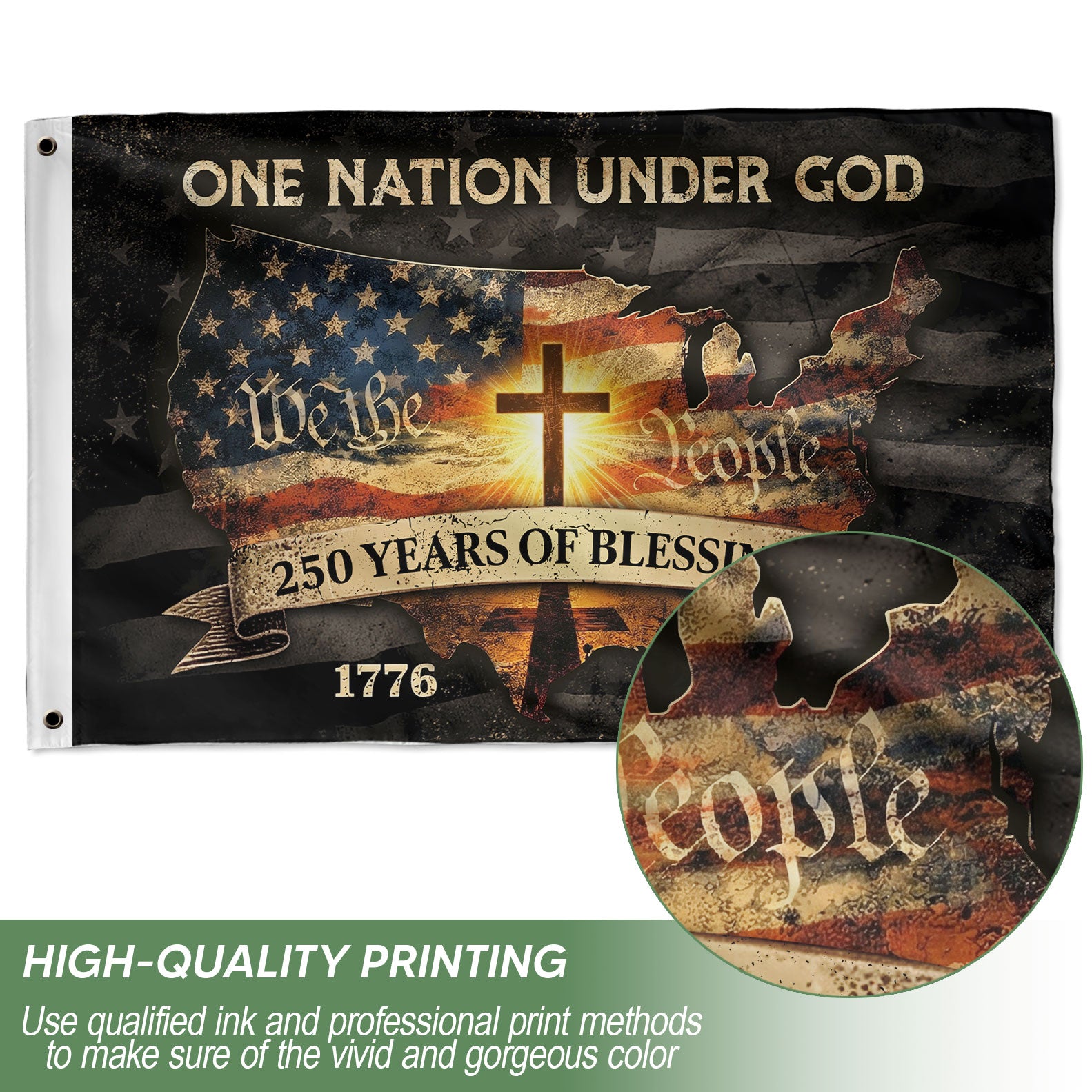 Christian Patriotic One Nation Under God USA 250th Birthday Flag - Rust Field Wear