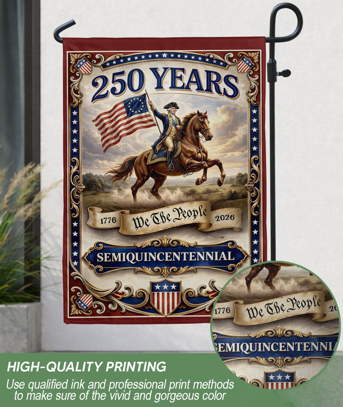 USA 250 Years We The People 1776–2026 House Flag – George Washington Double Sided Anniversary Yard Decor