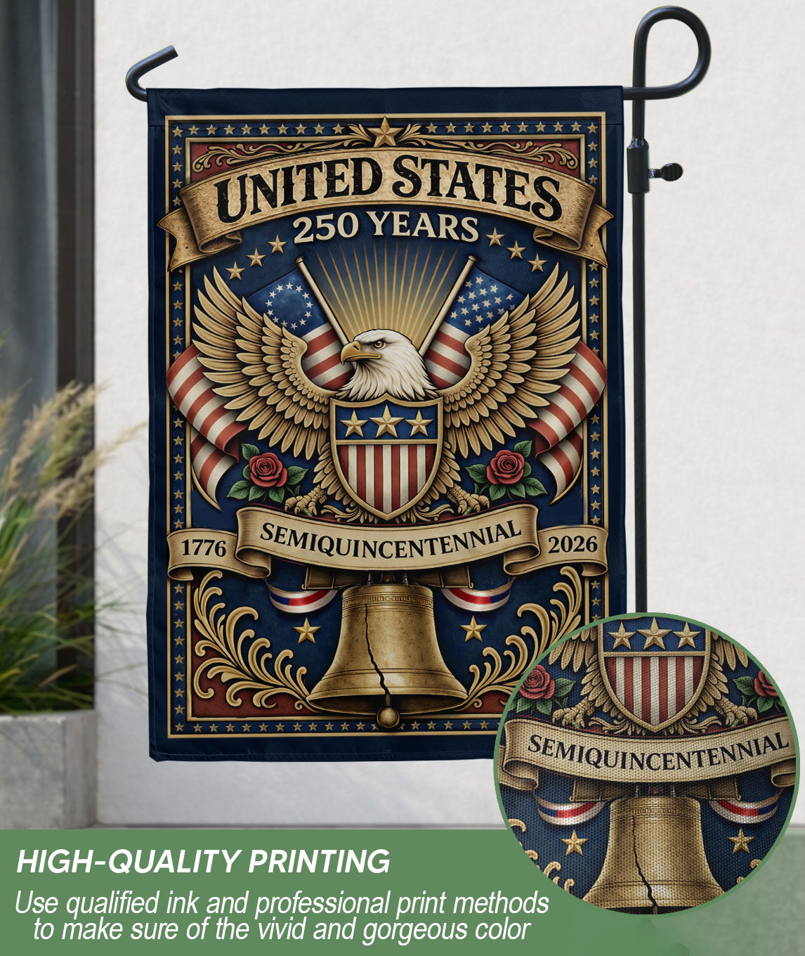 USA 250th Anniversary 1776–2026 House Flag – Majestic Bald Eagle & Stars Stripes Double Sided Banner