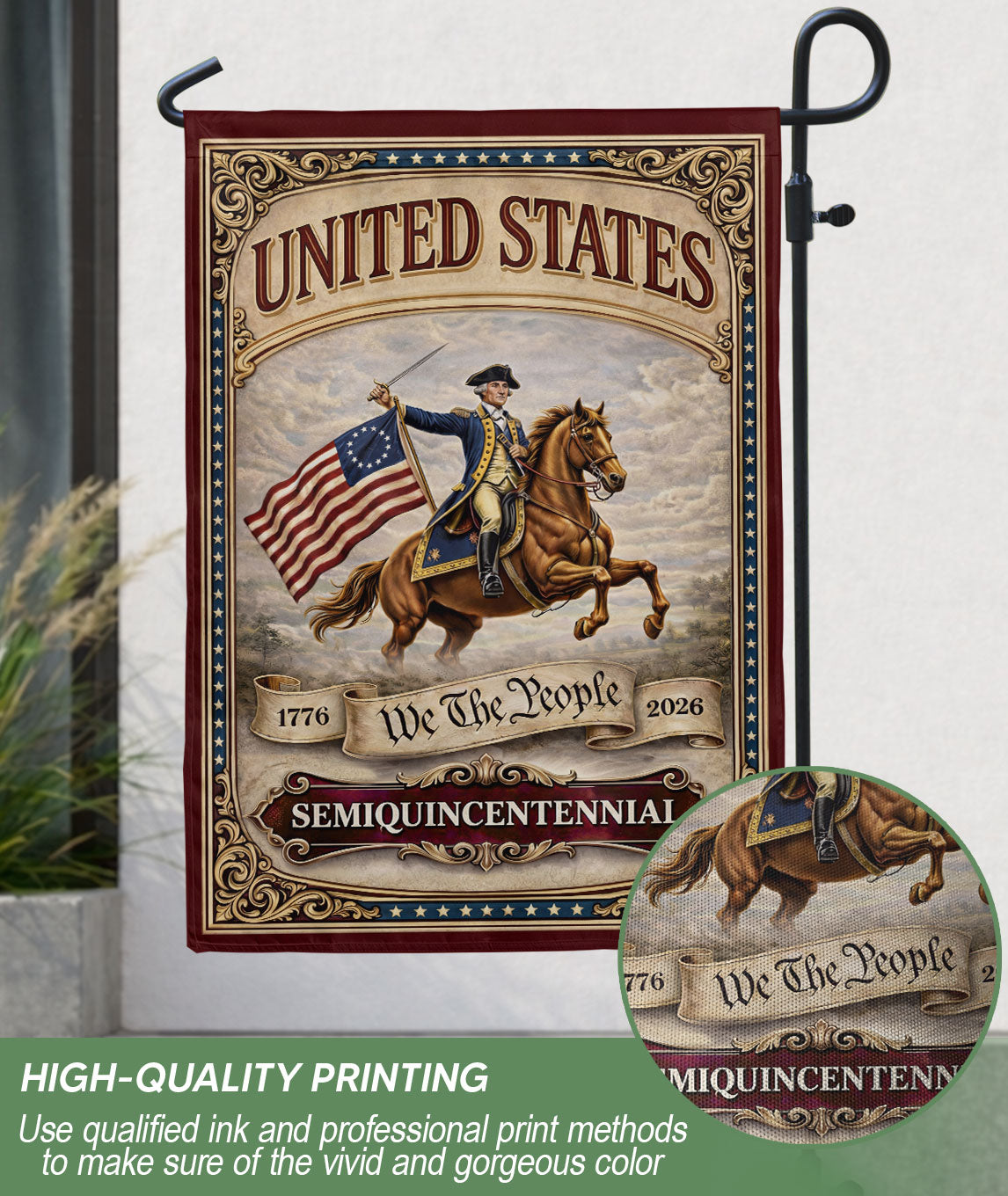 George Washington 250th Anniversary 1776–2026 House Flag – America 250 We The People Double Sided Yard Decor