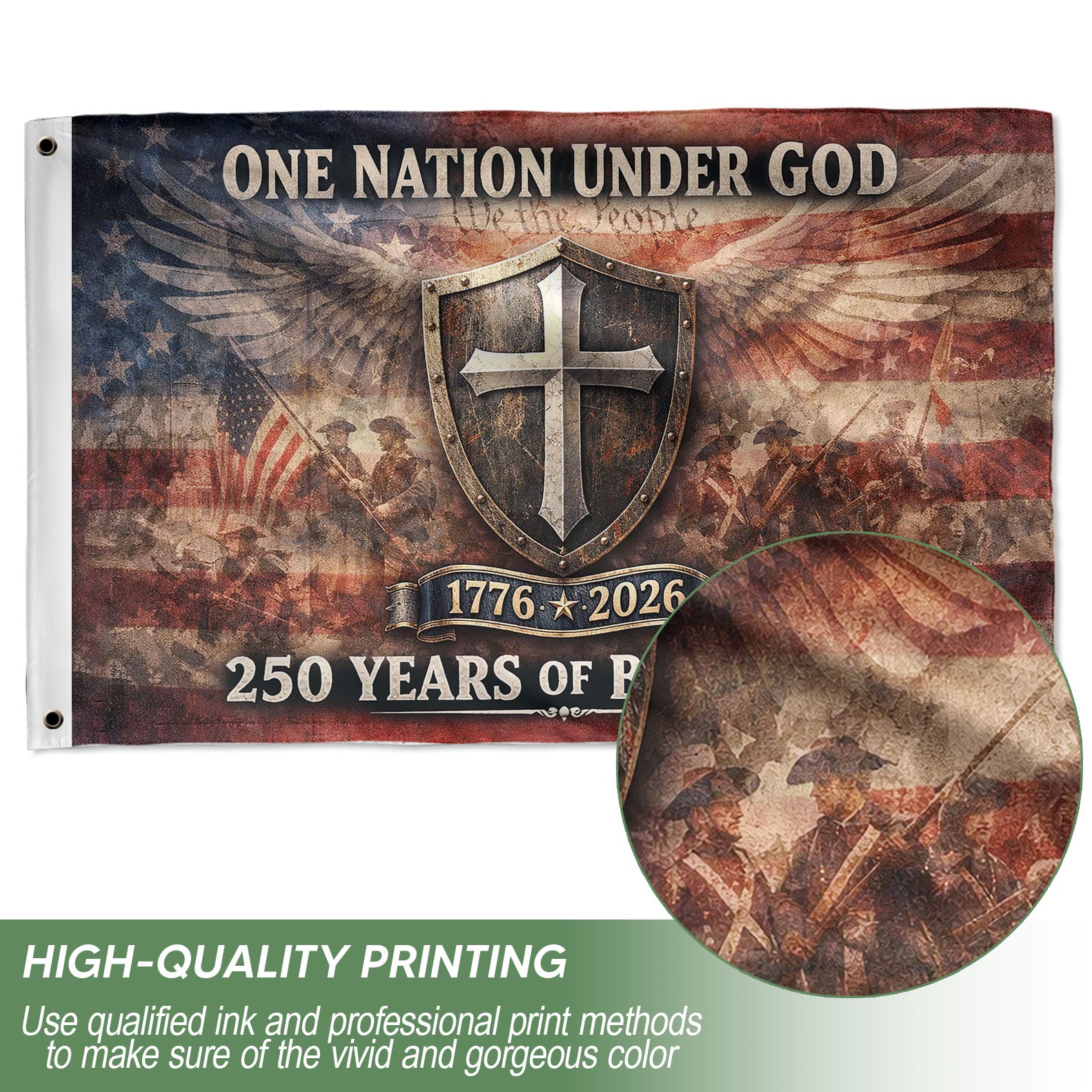 250 Years America Anniversary Flag, 1776-2026 Double Sided - Patriotic One Nation Under God House Banner - Rust Field Wear