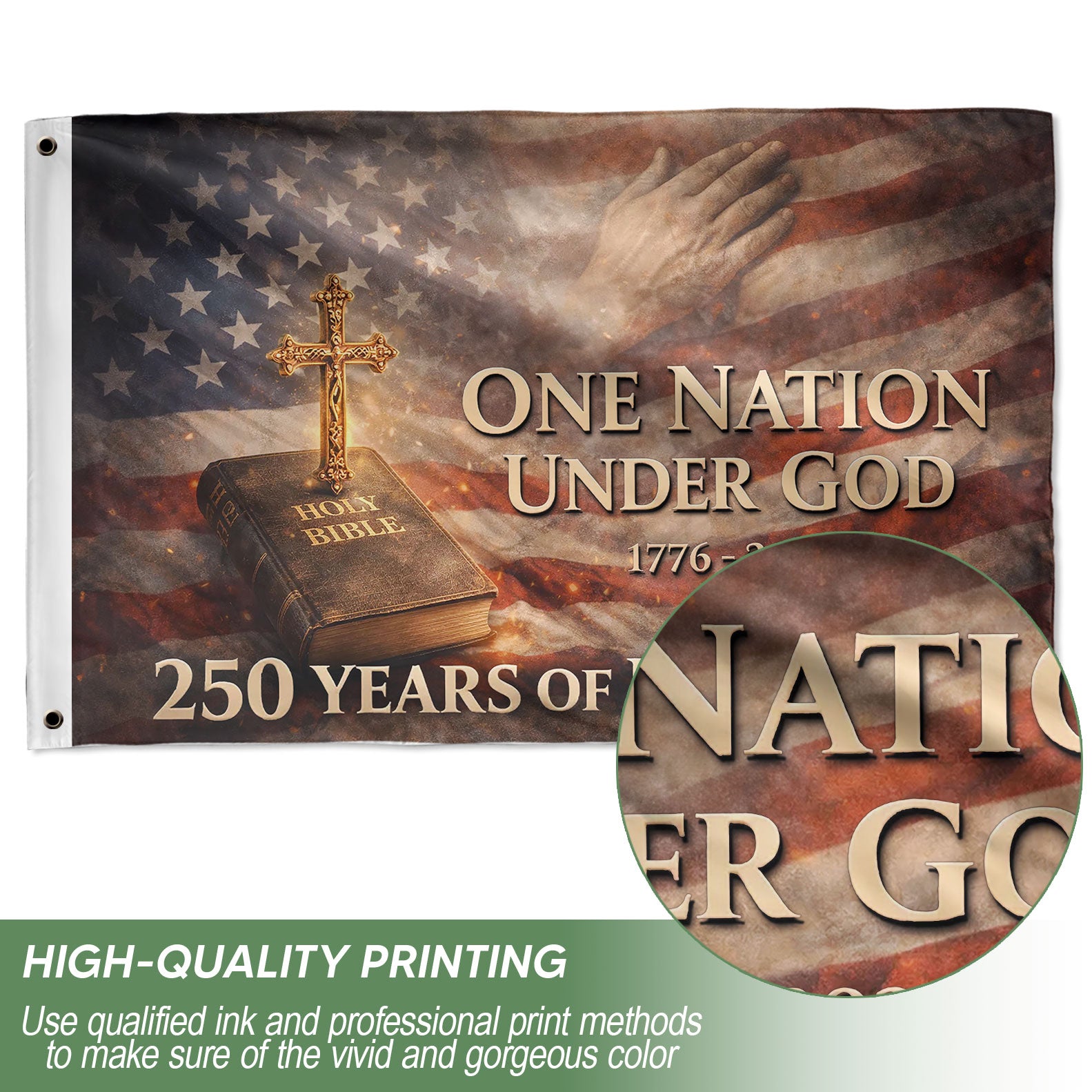 One Nation Under God 250th Anniversary 1776-2026 Patriotic Double Sided House Flag - 250 Years of Blessings Holy Bible & Cross Banner