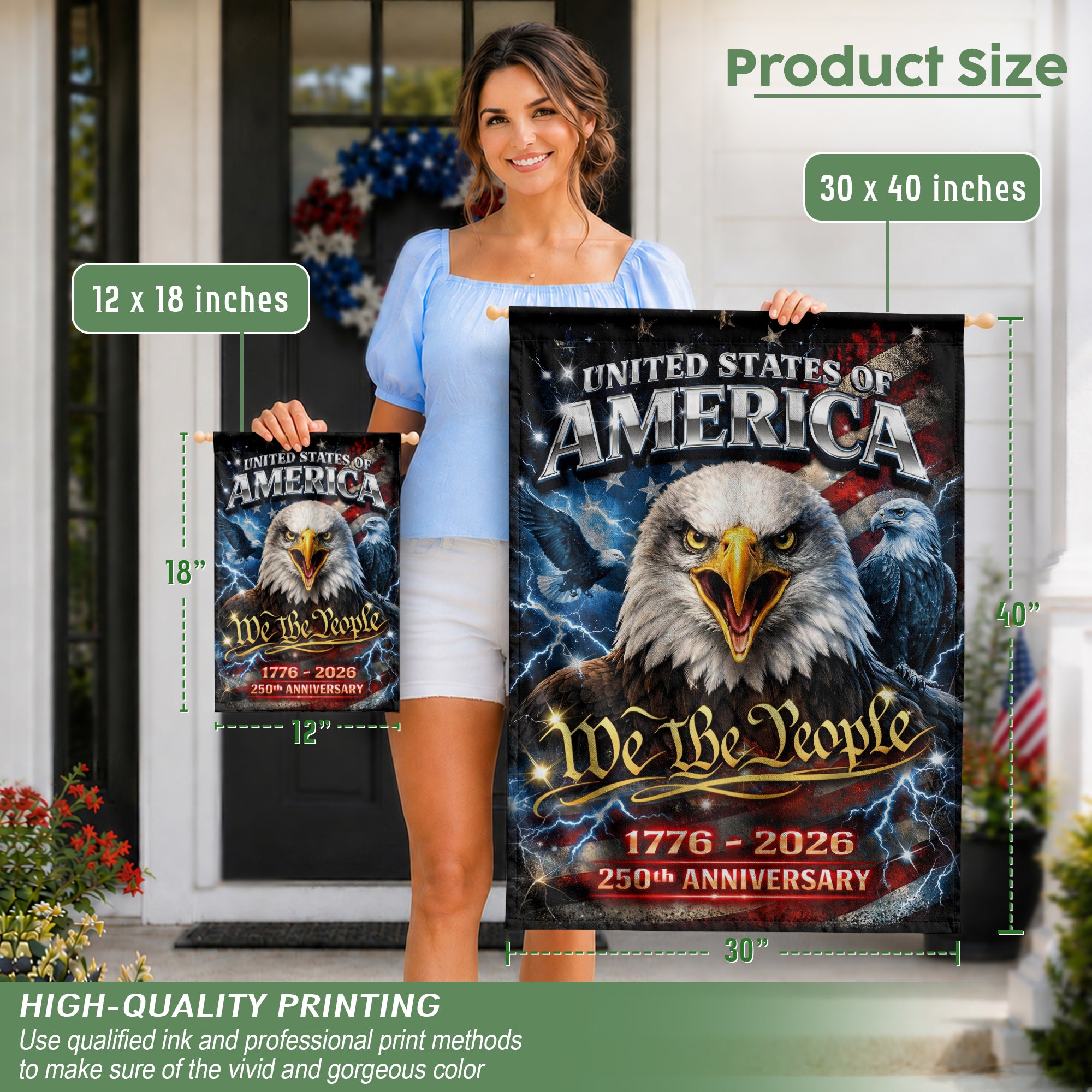America We The People 250th Anniversary Garden Flag - Eagle Freedom 1776-2026, Double Sided 250 Years Outdoor Decor - Rust Field Wear