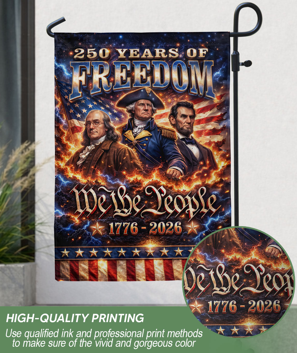 We The People 250 Years of Freedom 1776–2026 House Flag – Washington Lincoln Franklin Double Sided Patriotic Decor