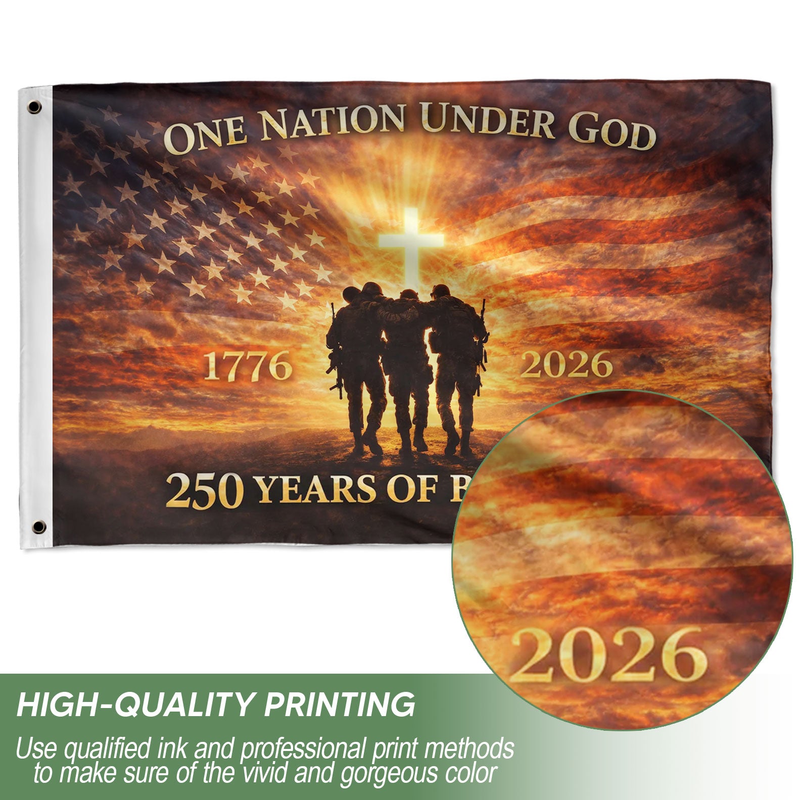 USA 250th Anniversary Flag 1776-2026 – One Nation Under God 250 Years Patriotic Double Sided House Banner - Rust Field Wear