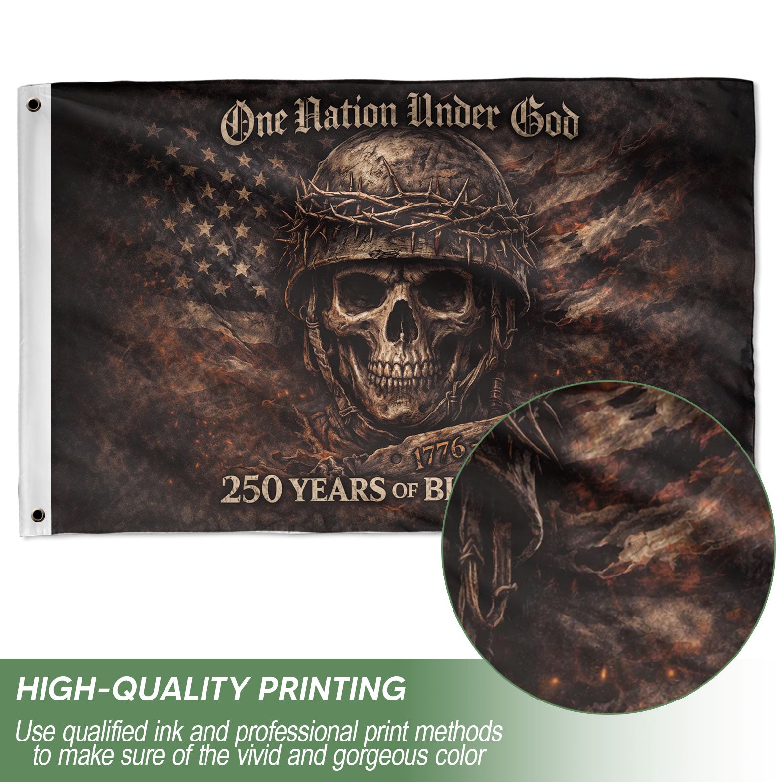 USA 250th Anniversary Flag 1776-2026 – One Nation Under God Skull Design 250 Years Patriotic House Banner - Rust Field Wear