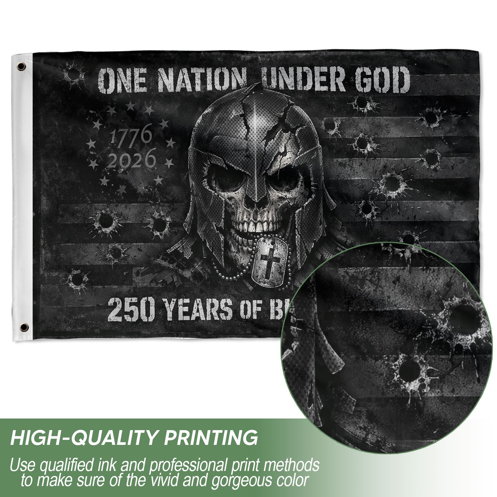 USA 250th Anniversary Tactical Flag 1776-2026 – One Nation Under God Skull Patriotic 250 Years Banner - Rust Field Wear