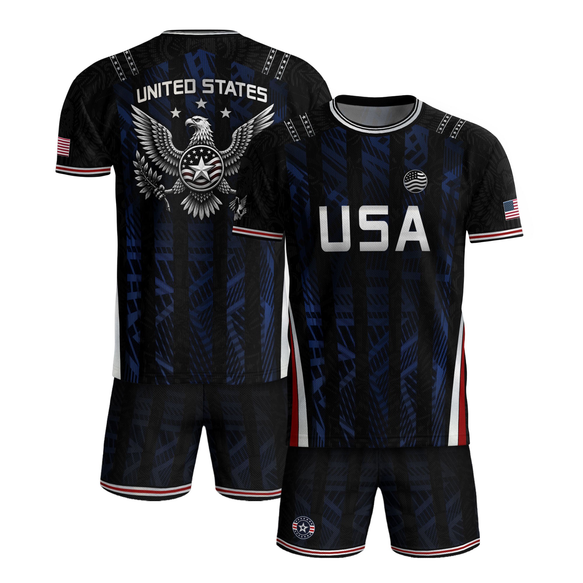 USA Soccer Jersey Black Blue Eagle Crest Athletic Shirt for Men Women Fans