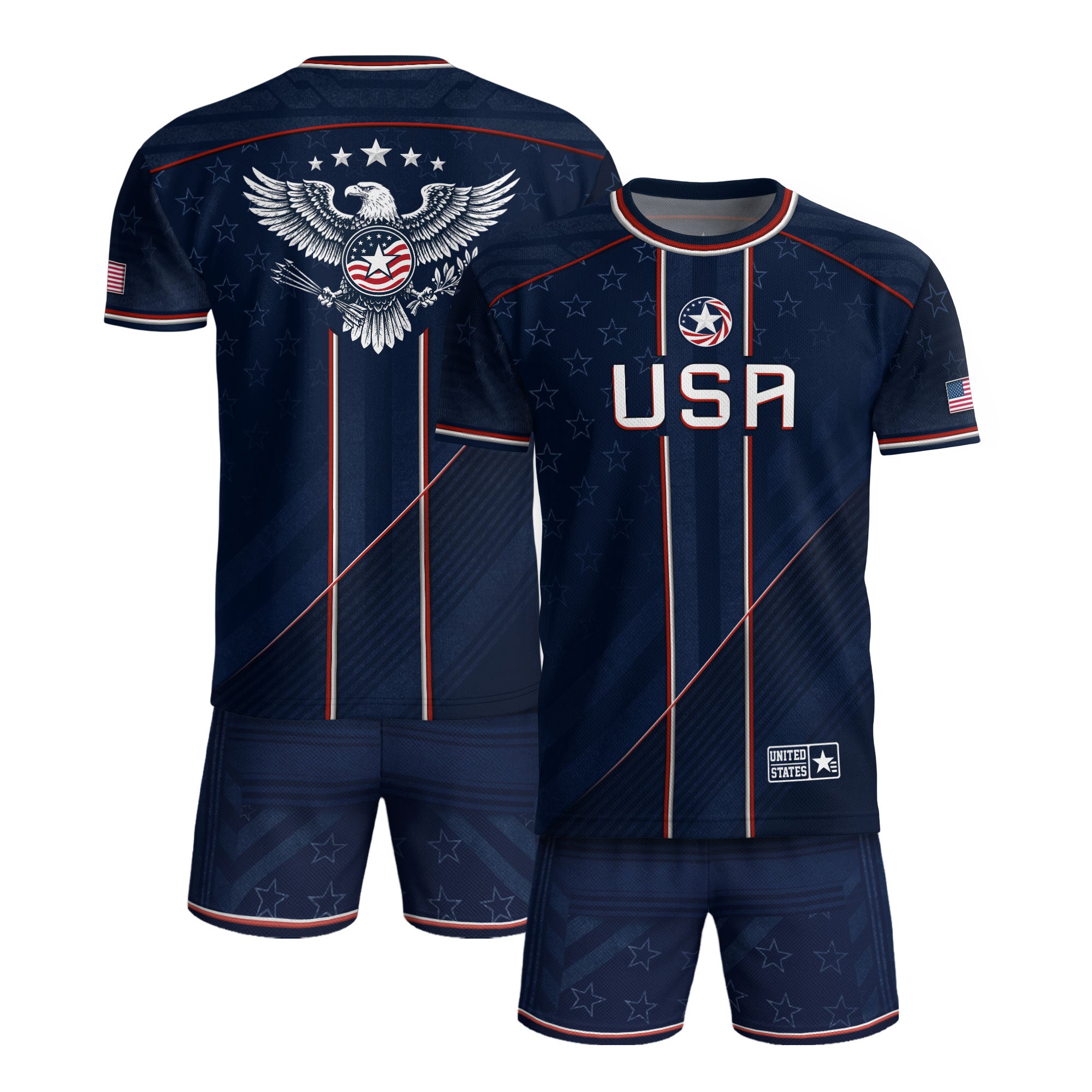 Navy USA Soccer Jersey American Flag Eagle Design Patriot Soccer Shirt for Men Women