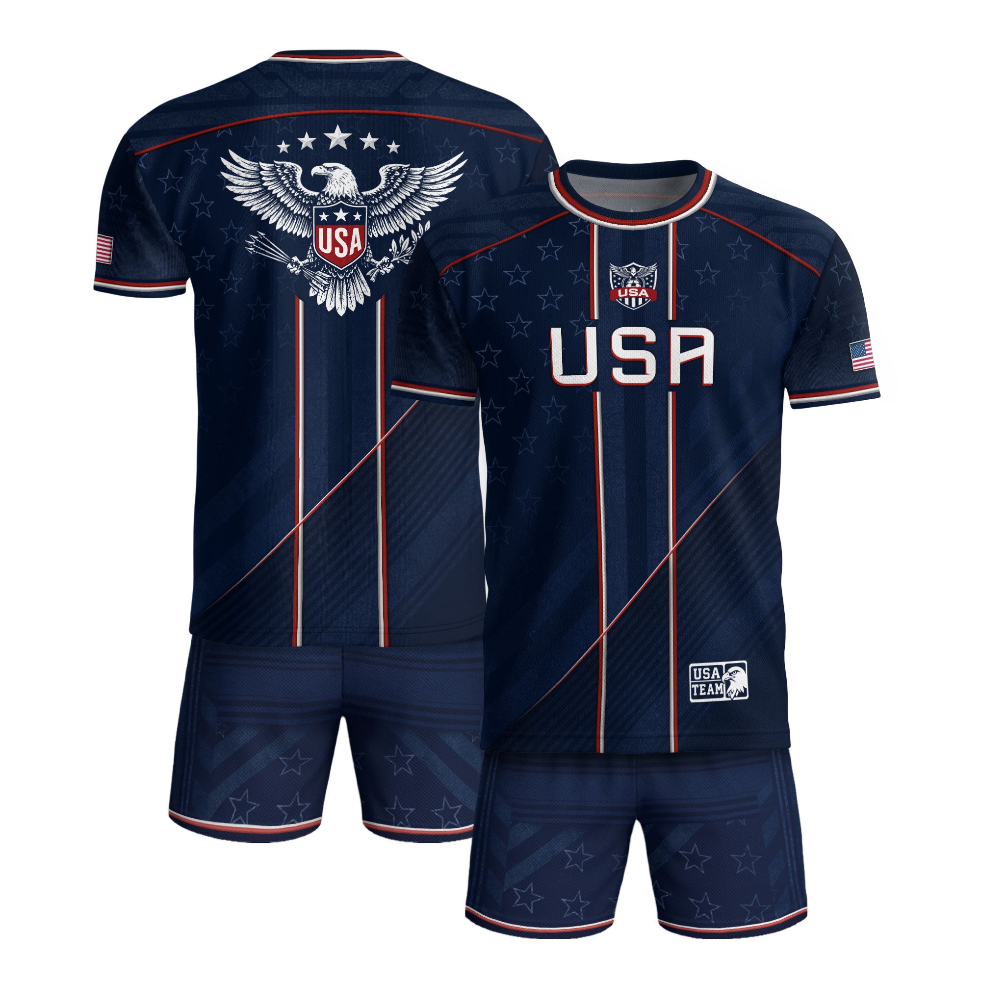 Navy USA Soccer Jersey American Flag Eagle Design Patriot Soccer Shirt for Men Women