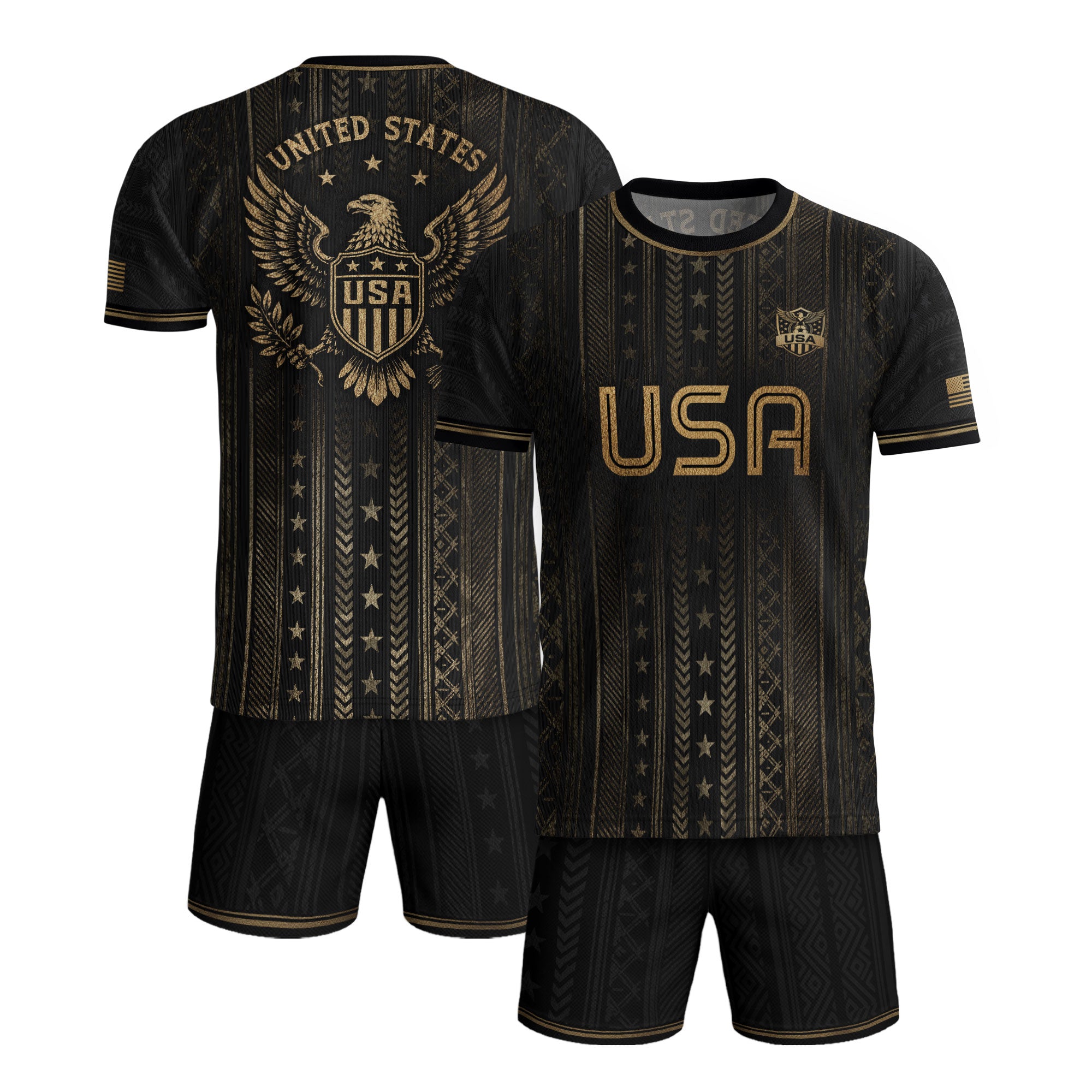 Black USA Soccer Shirt Golden Eagle Emblem United States National Team Fan Jersey Gift Tee