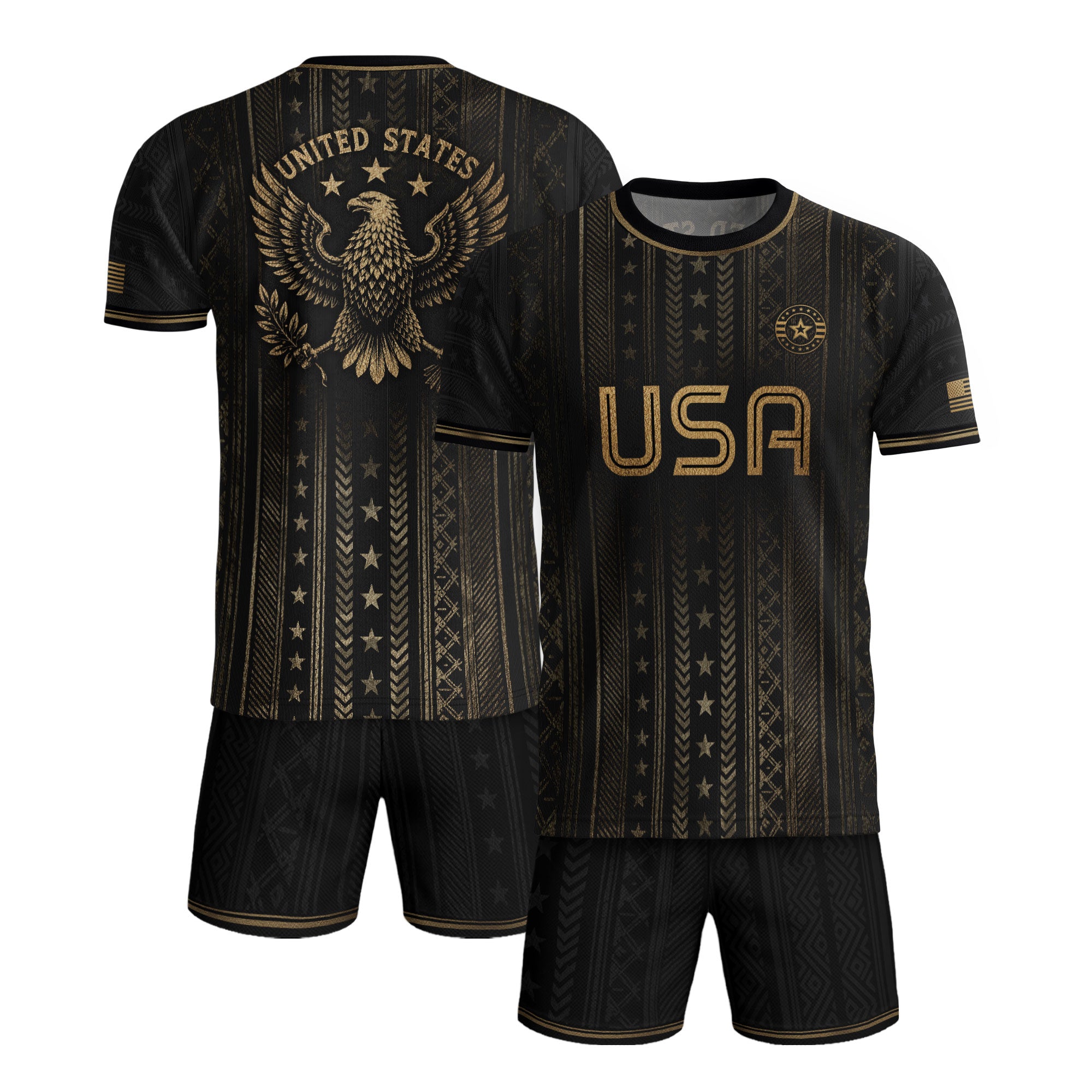 Black USA Soccer Shirt Golden Eagle Emblem United States National Team Fan Jersey Gift Tee