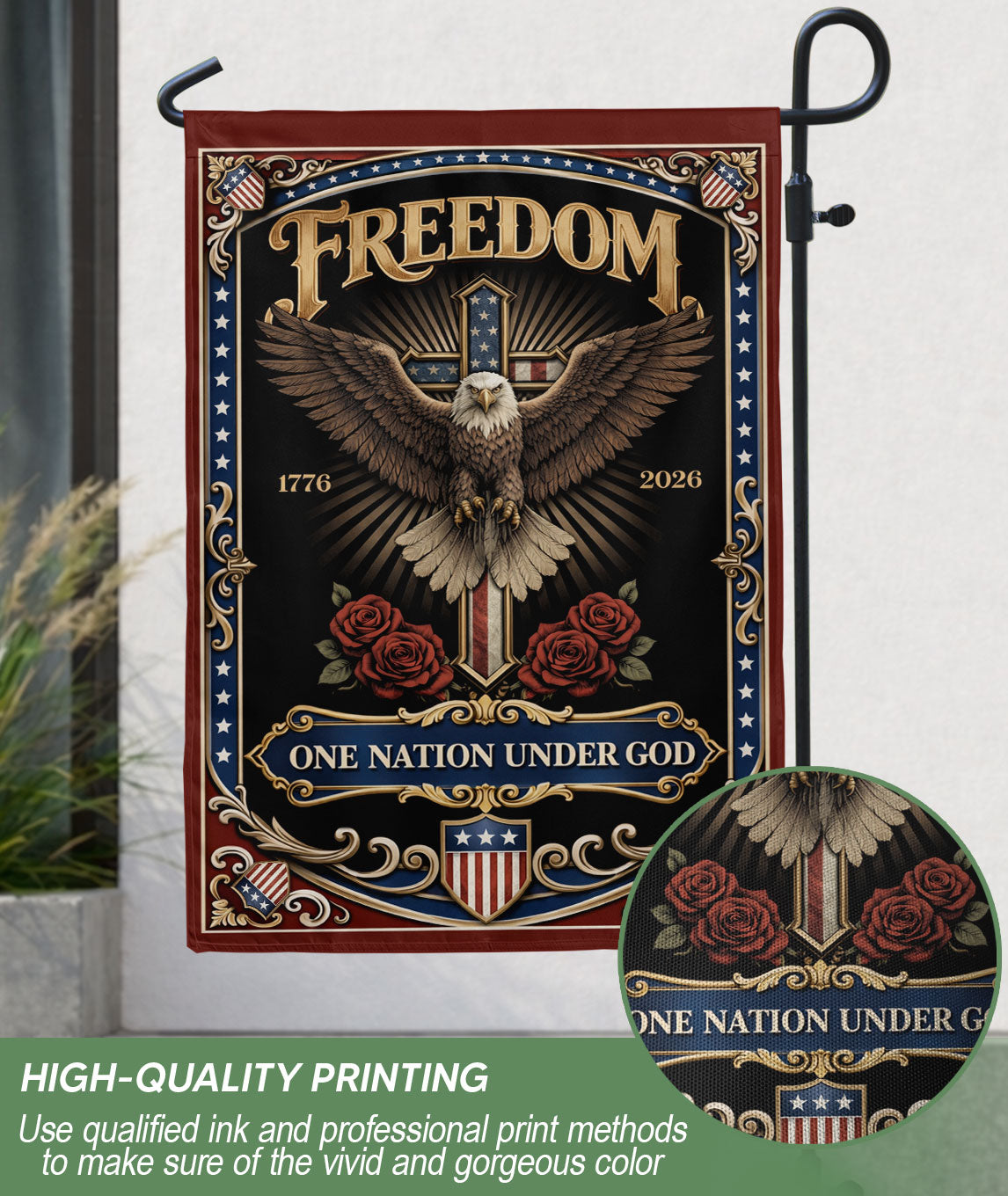 250th Anniversary USA Garden Flag – One Nation Under God, We The People, Cross Garden Flag, Faith and Freedom, 250 Years of Freedom Flag