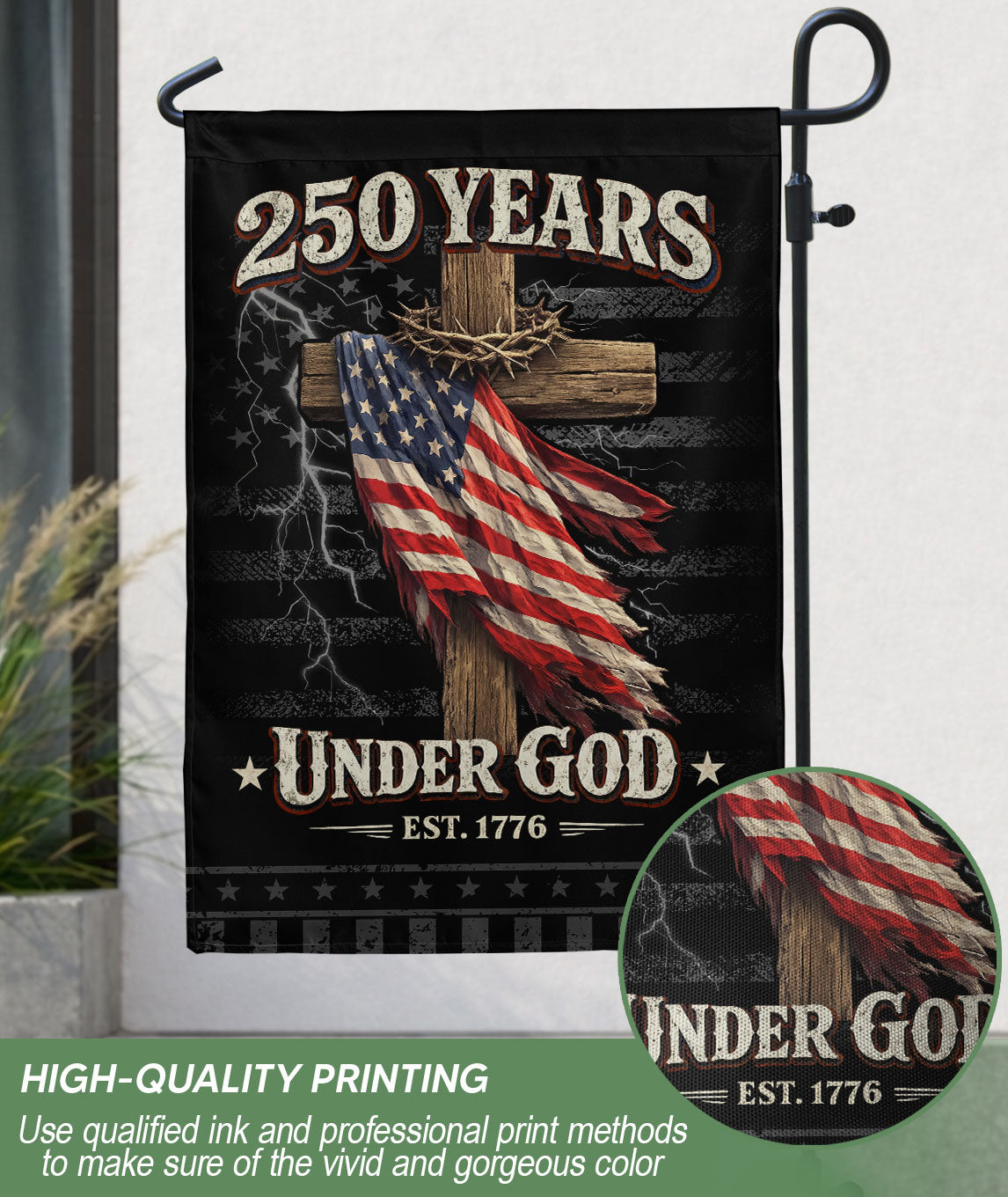250 Years of Freedom Garden Flag – One Nation Under God Cross Flag, We The People Patriotic Garden Flag, Faith and Freedom Decor