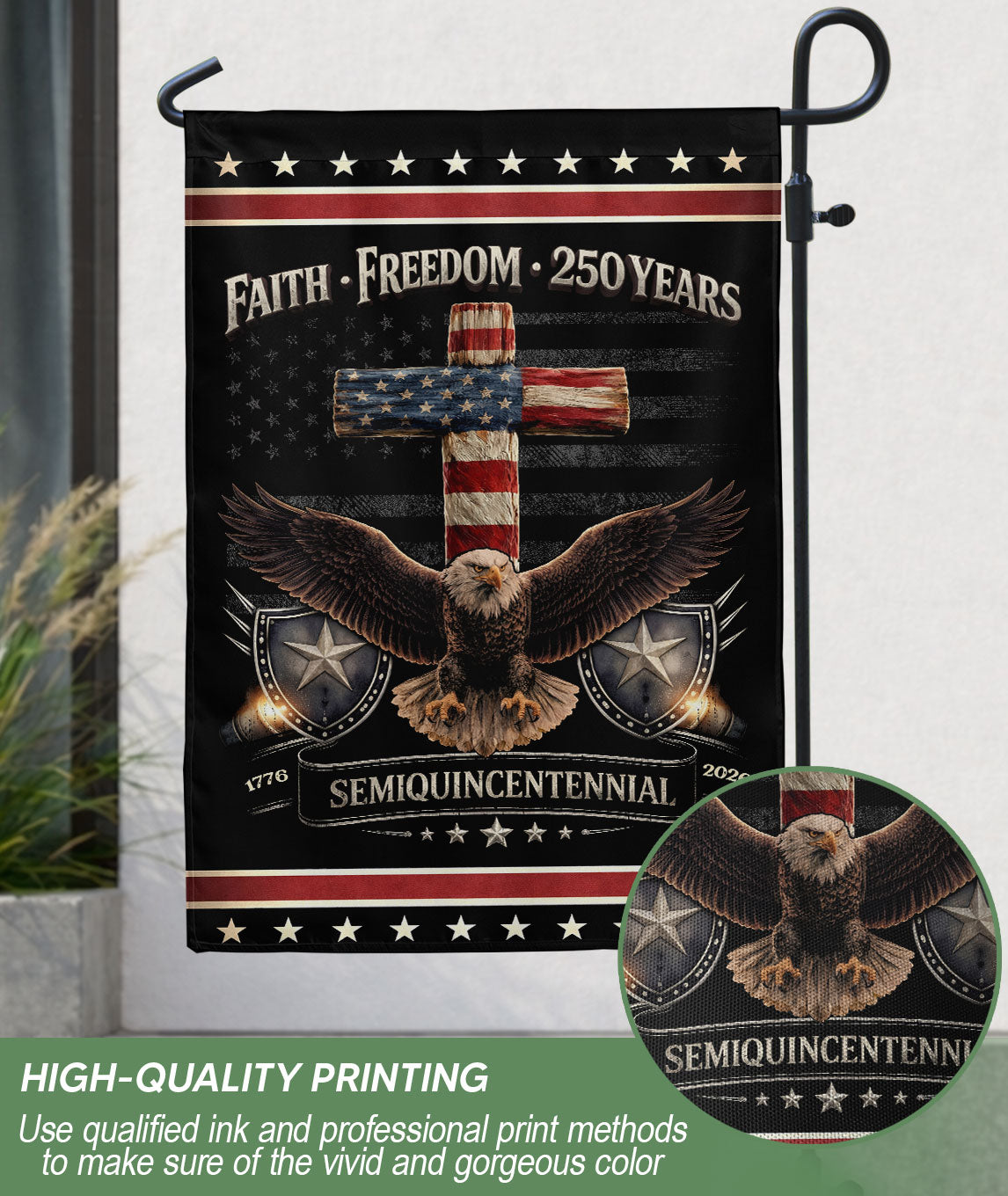 Patriotic Garden Flag 250th Anniversary USA – One Nation Under God Cross Flag, We The People Flag, Faith and Freedom Yard Decor