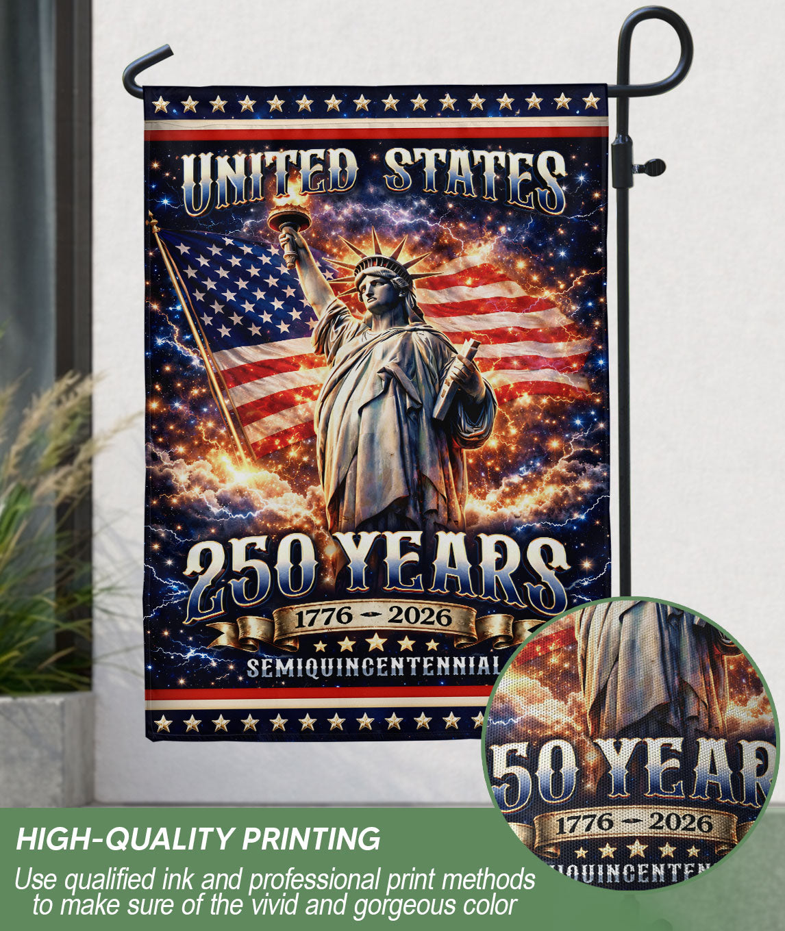 USA 250th Anniversary Garden Flag 1776-2026 – Statue of Liberty Patriotic Double Sided House Yard Decor