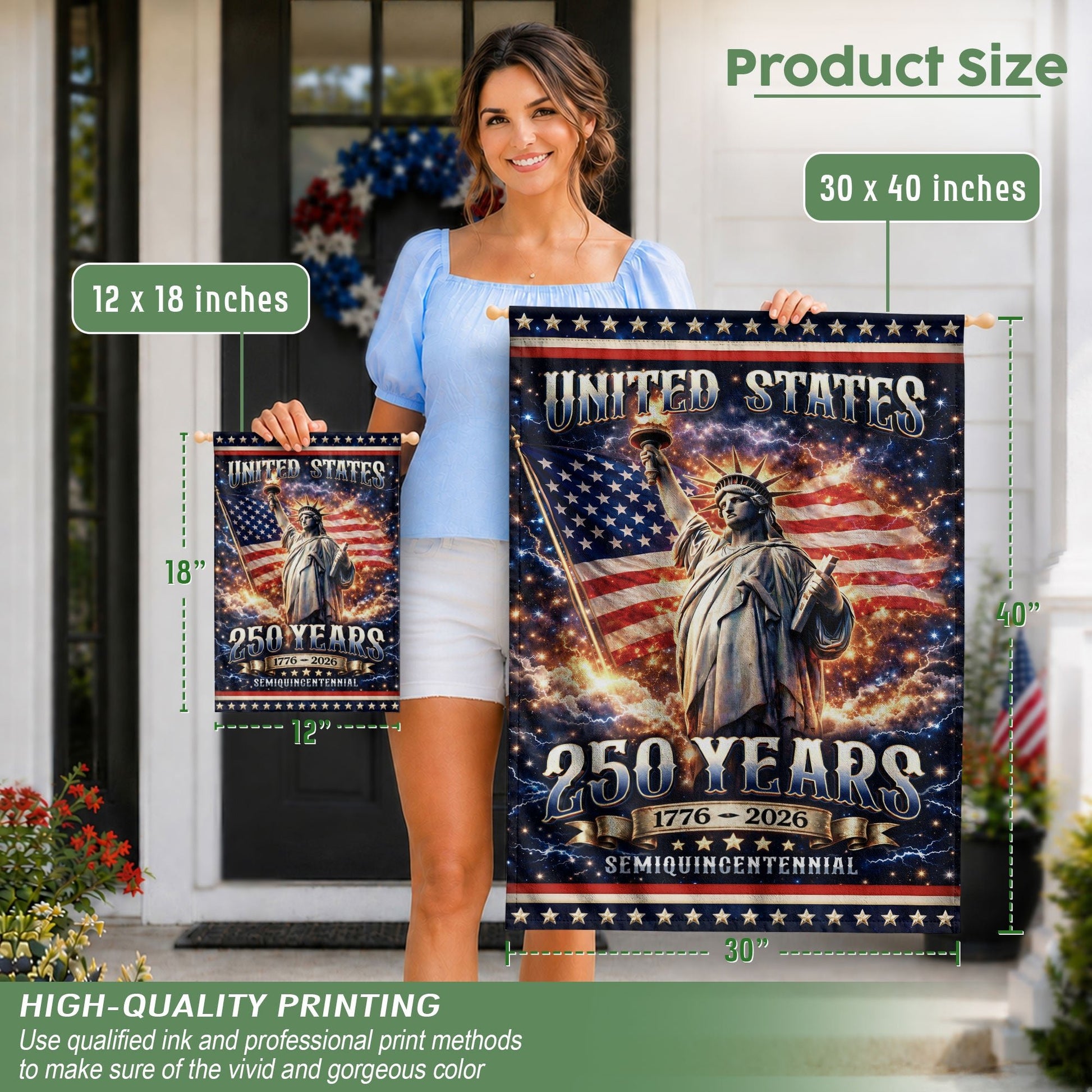 USA 250th Anniversary House Flag 1776-2026 – Statue of Liberty Patriotic Double Sided House Yard Decor - Rust Field Wear