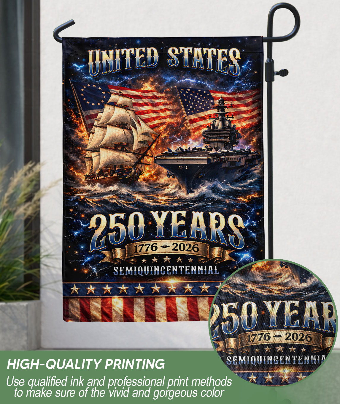 1776-2026 USA 250th Anniversary Garden Flag – Navy History & Modern Power Patriotic Double Sided Flag