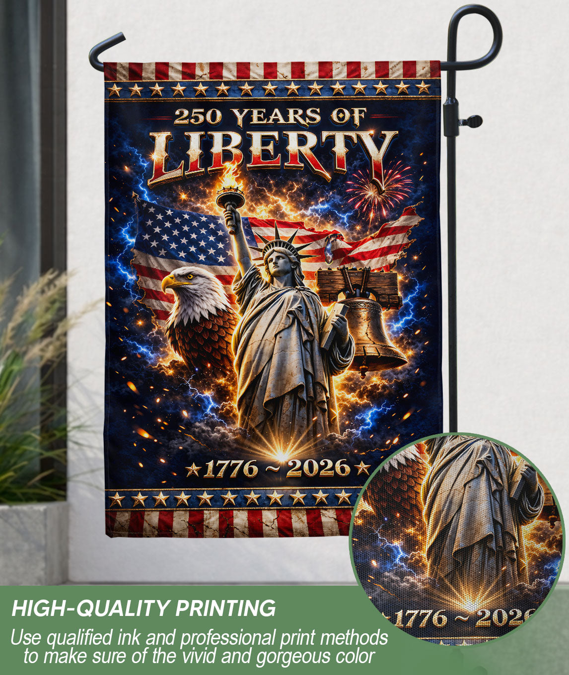 250 Years of Liberty Garden Flag 1776-2026 – One Nation Under God Christian Values Double Sided Patriotic Flag
