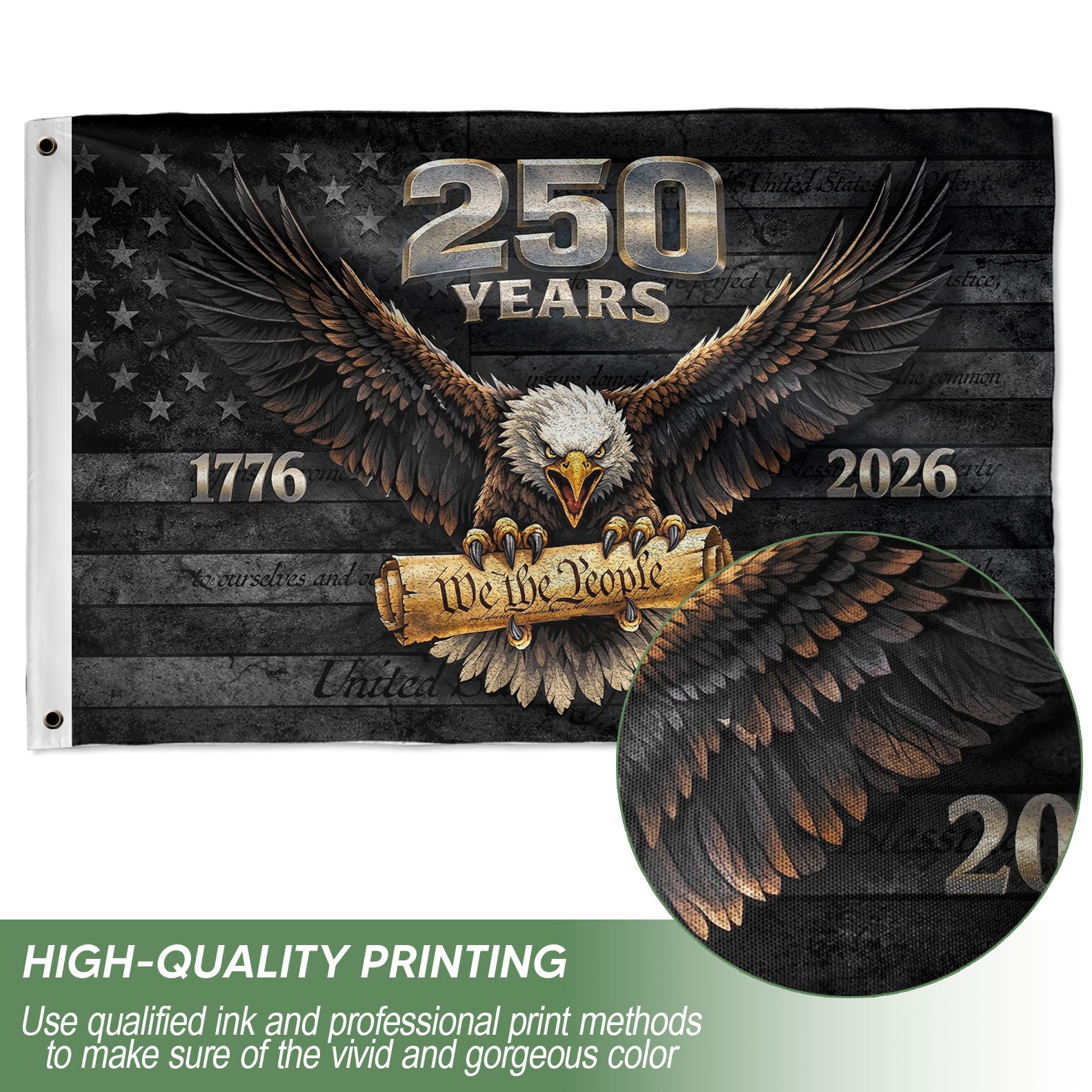 USA 250th Anniversary 1776–2026 House Flag – Vintage Bootleg Eagle We The People Double Sided Patriotic Flag