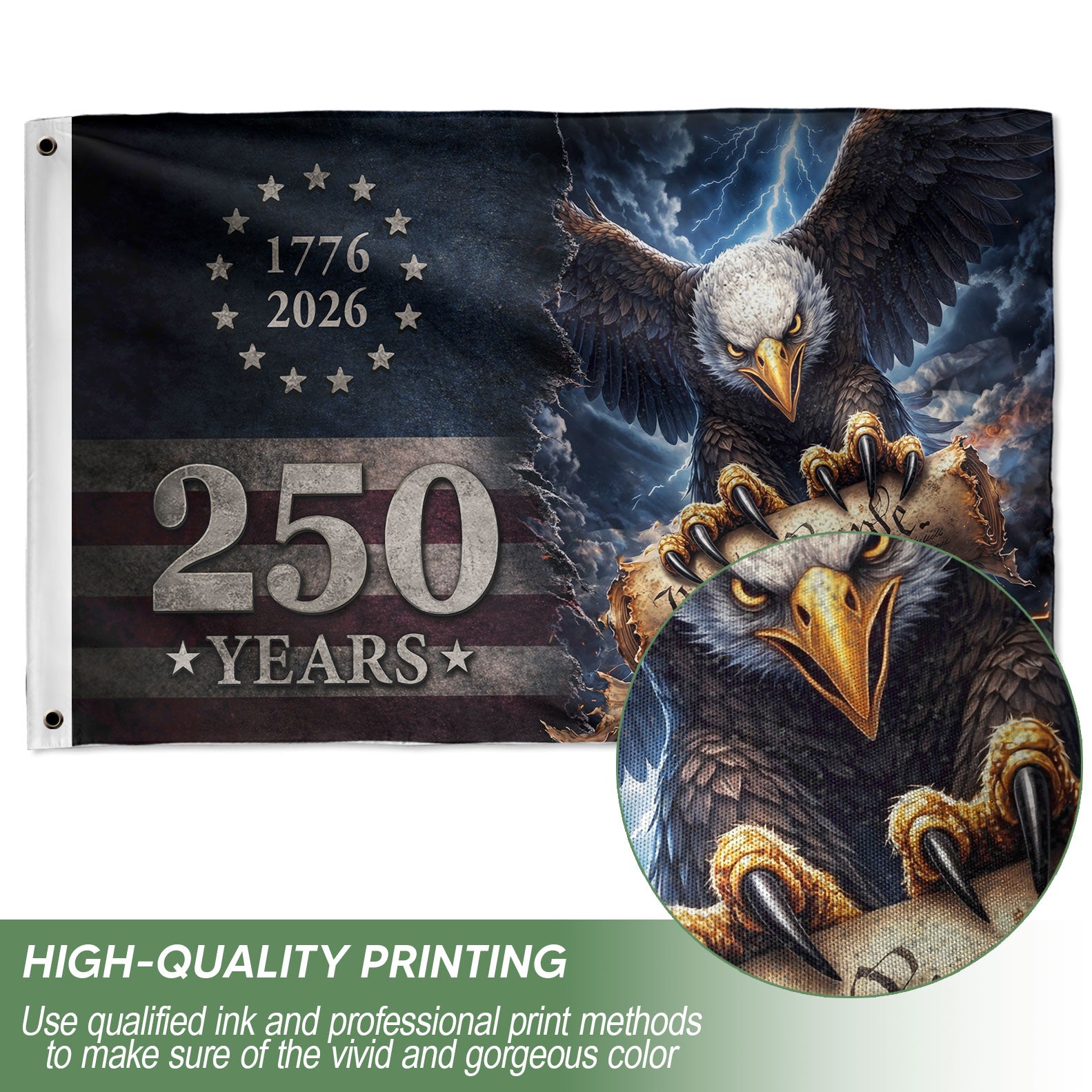 USA 250th Anniversary 1776–2026 House Flag – Vintage Bootleg Eagle Lightning We The People Double Sided Banner