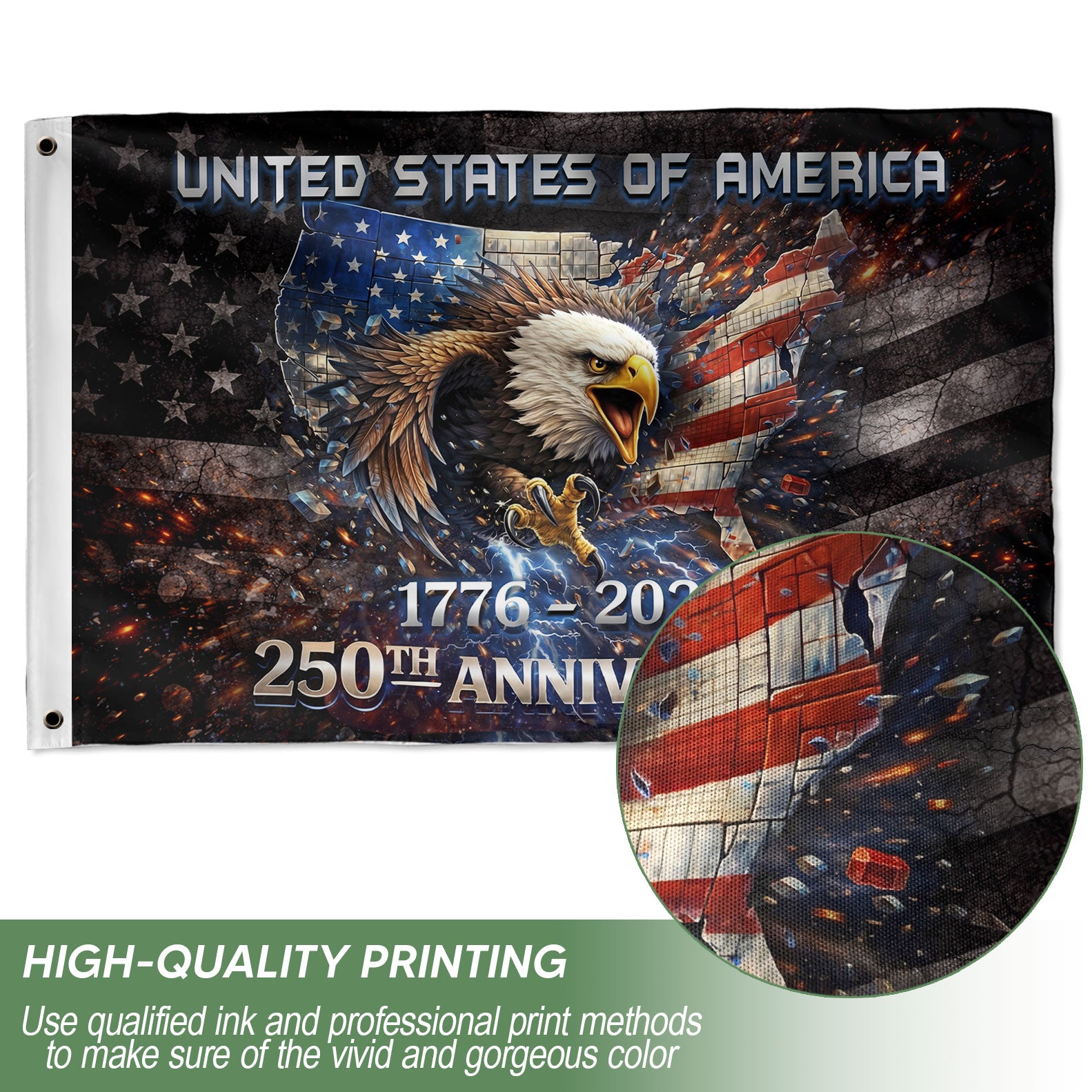 1776–2026 USA 250th Anniversary House Flag – Vintage Bootleg Eagle Lightning Patriotic Double Sided Flag