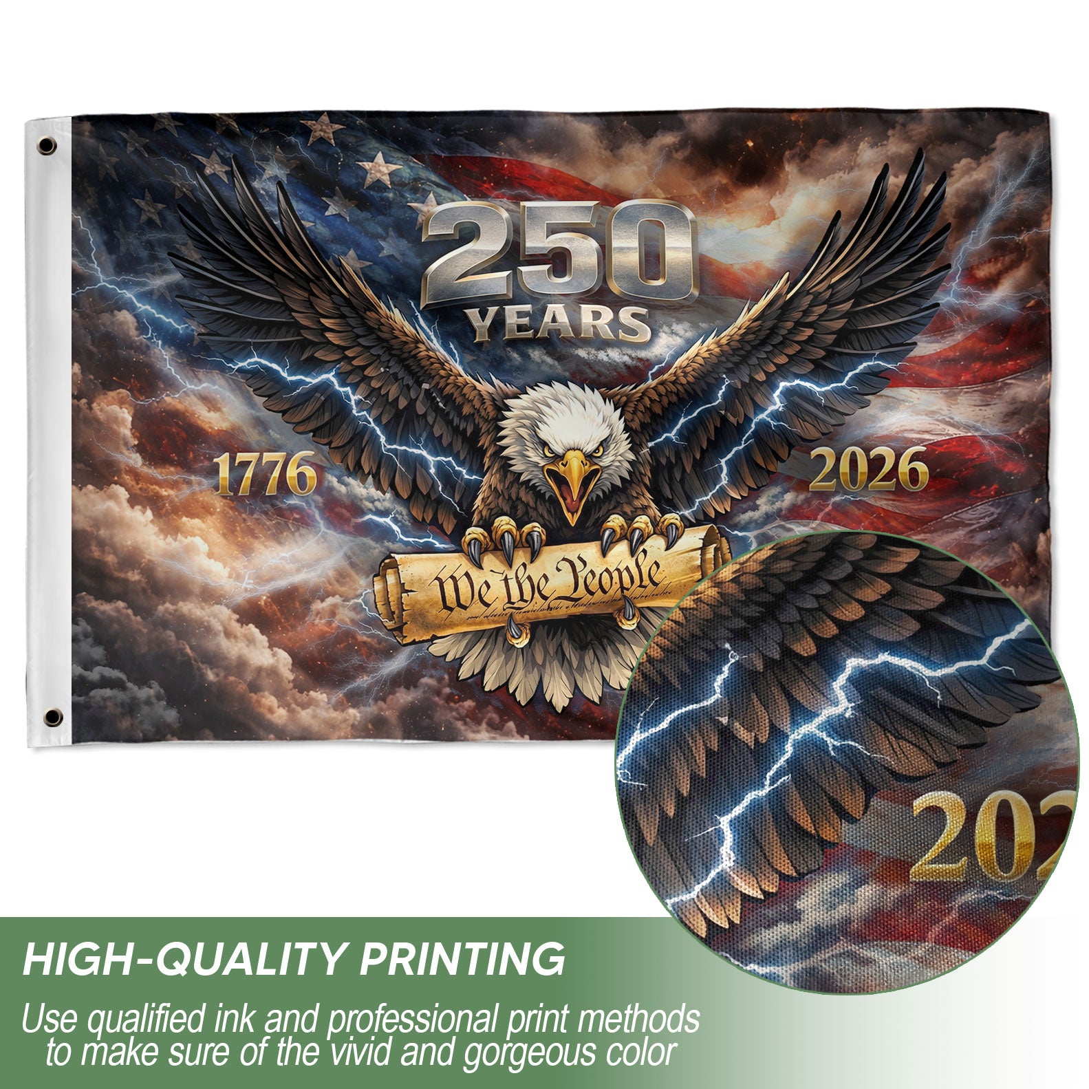 USA 250th Anniversary 1776–2026 House Flag – Vintage Bootleg Eagle We The People Lightning Double Sided Printing