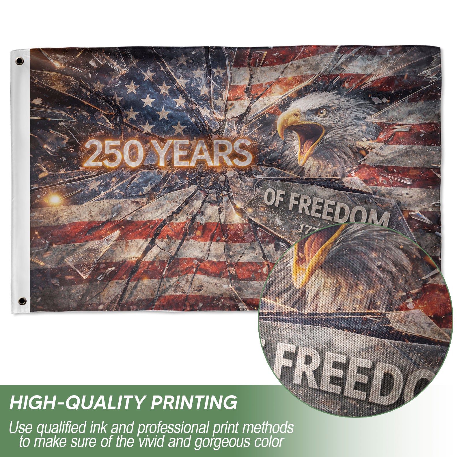 250 Years Flag 1776–2026 – Shattered Glass Eagle Christian Freedom House Flag