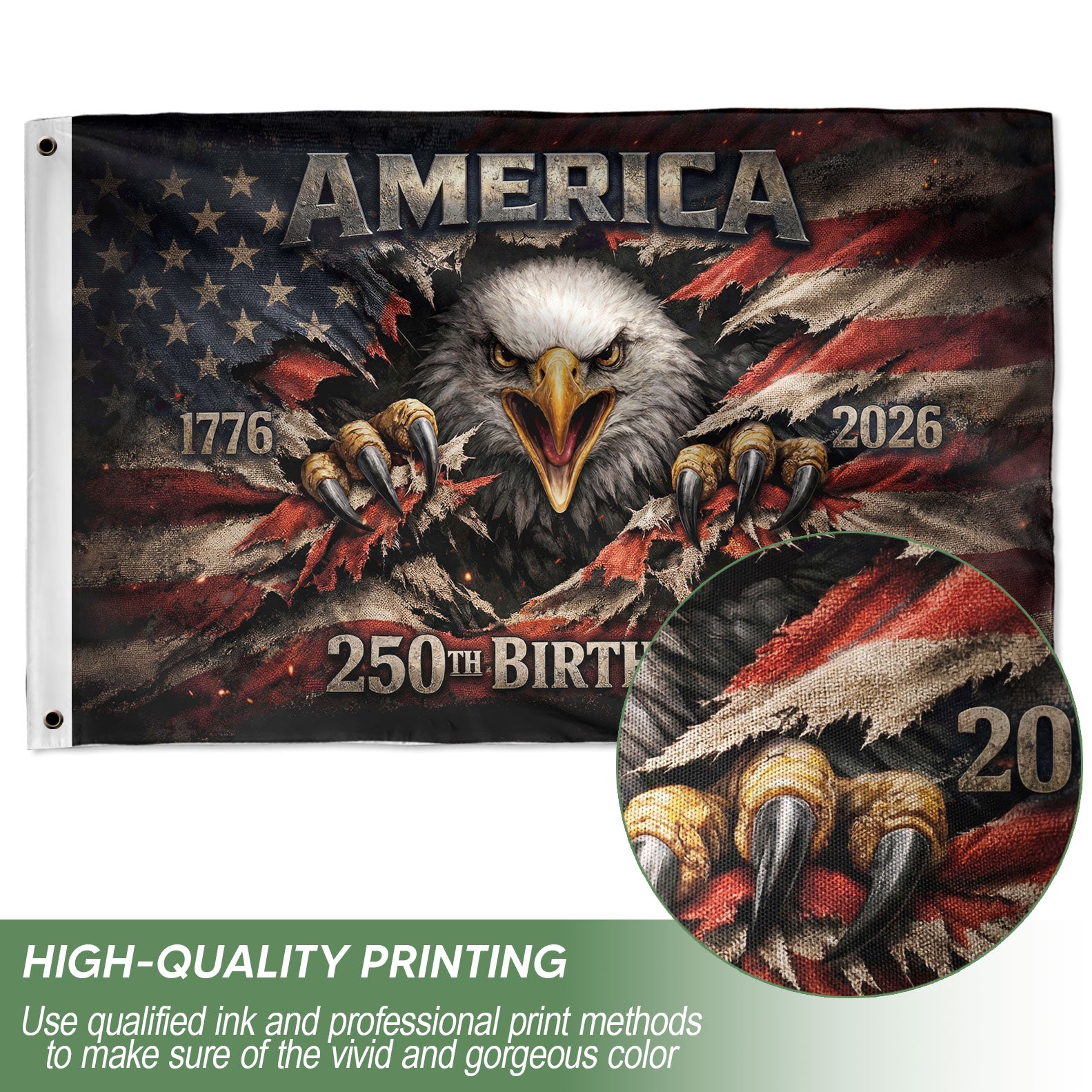 1776-2026 USA 250th Anniversary Flag – Patriotic Eagle Double Sided House Flag