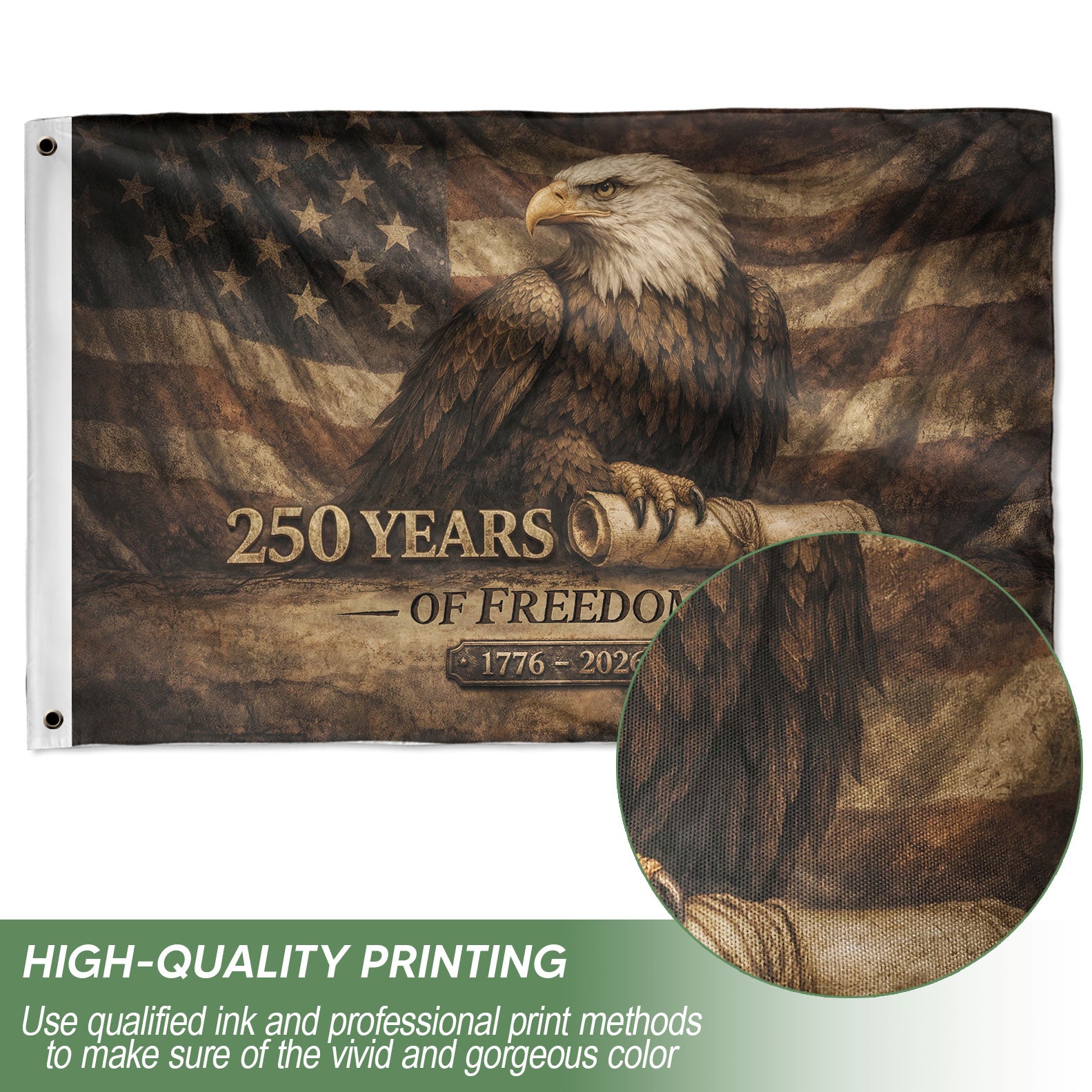 250 Years Of Freedom Flag 1776–2026 – Vintage Eagle Constitution Patriotic Banner