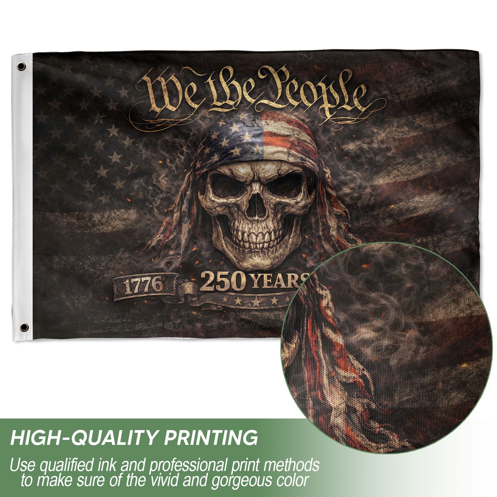 We The People 1776–2026 Flag – Patriotic Skull 250 Years House Flag