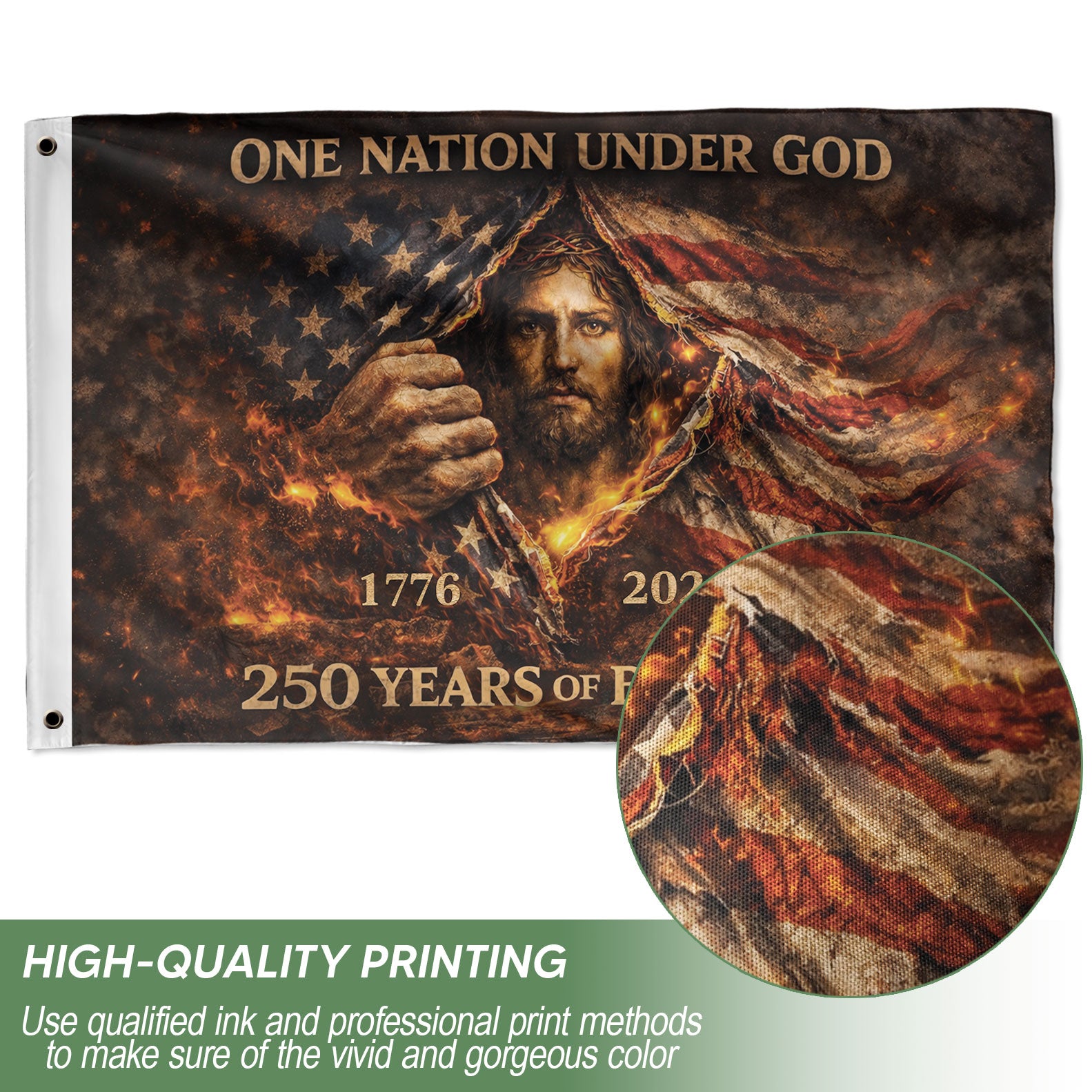 Christian 1776-2026 USA 250th Anniversary Flag – Jesus Christ One Nation Under God 250 Years of Blessings Patriotic Banner