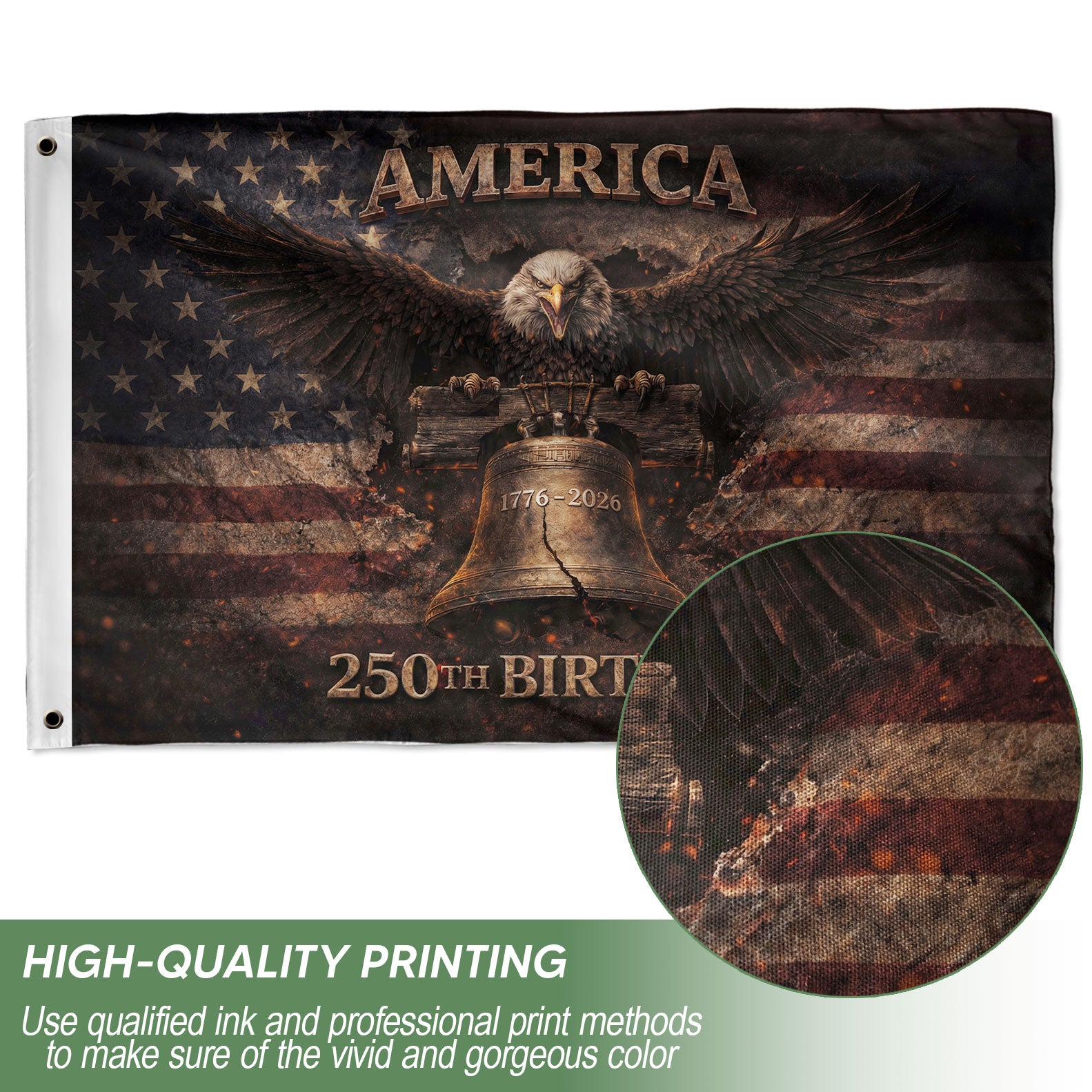 USA 250th Anniversary Eagle Flag 1776–2026 – Liberty Bell Patriotic Double Sided House Flag