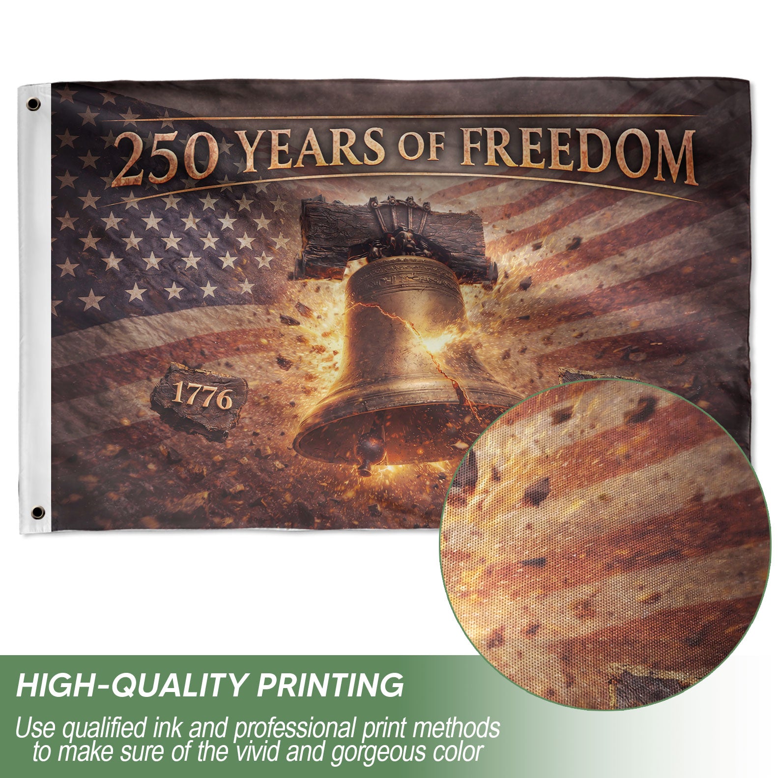USA 250th Anniversary Freedom Flag 1776–2026 – Glowing Liberty Bell & Stars Double Sided House Banner