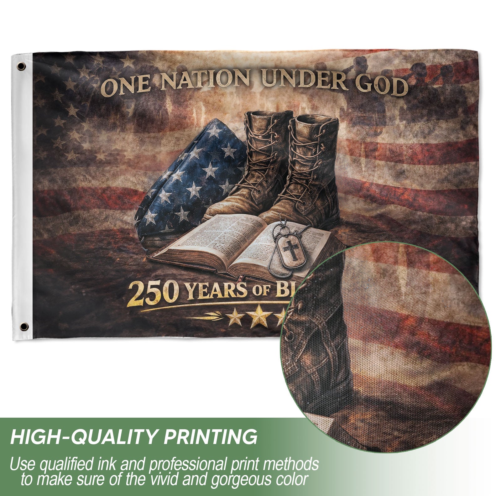 Christian Patriotic House Flag 250 Year American Anniversary Flag One Nation Under God USA Flag