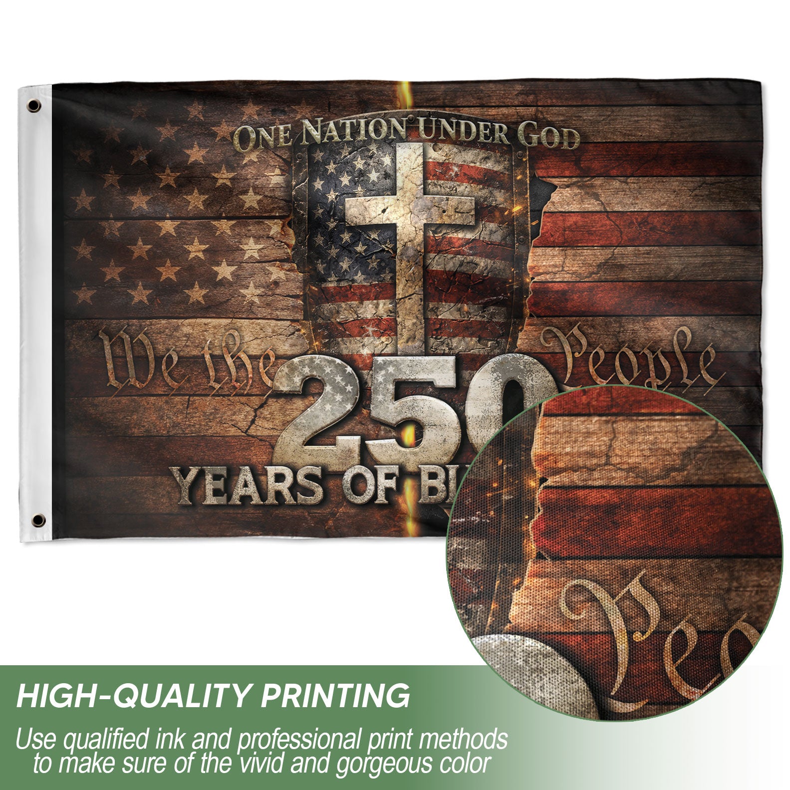 We The People Christian Cross House Flag 250th Anniversary USA Flag One Nation Under God