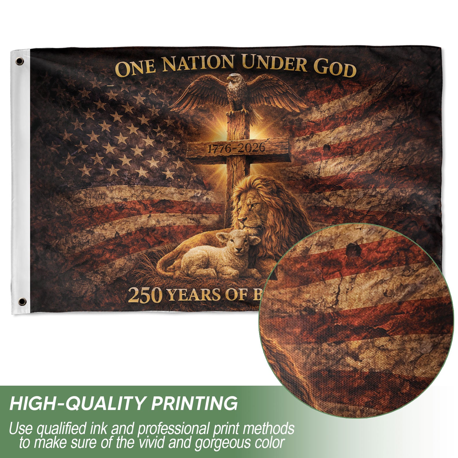 Christian Patriotic House Flag 250th Anniversary USA Flag One Nation Under God 1776-2026