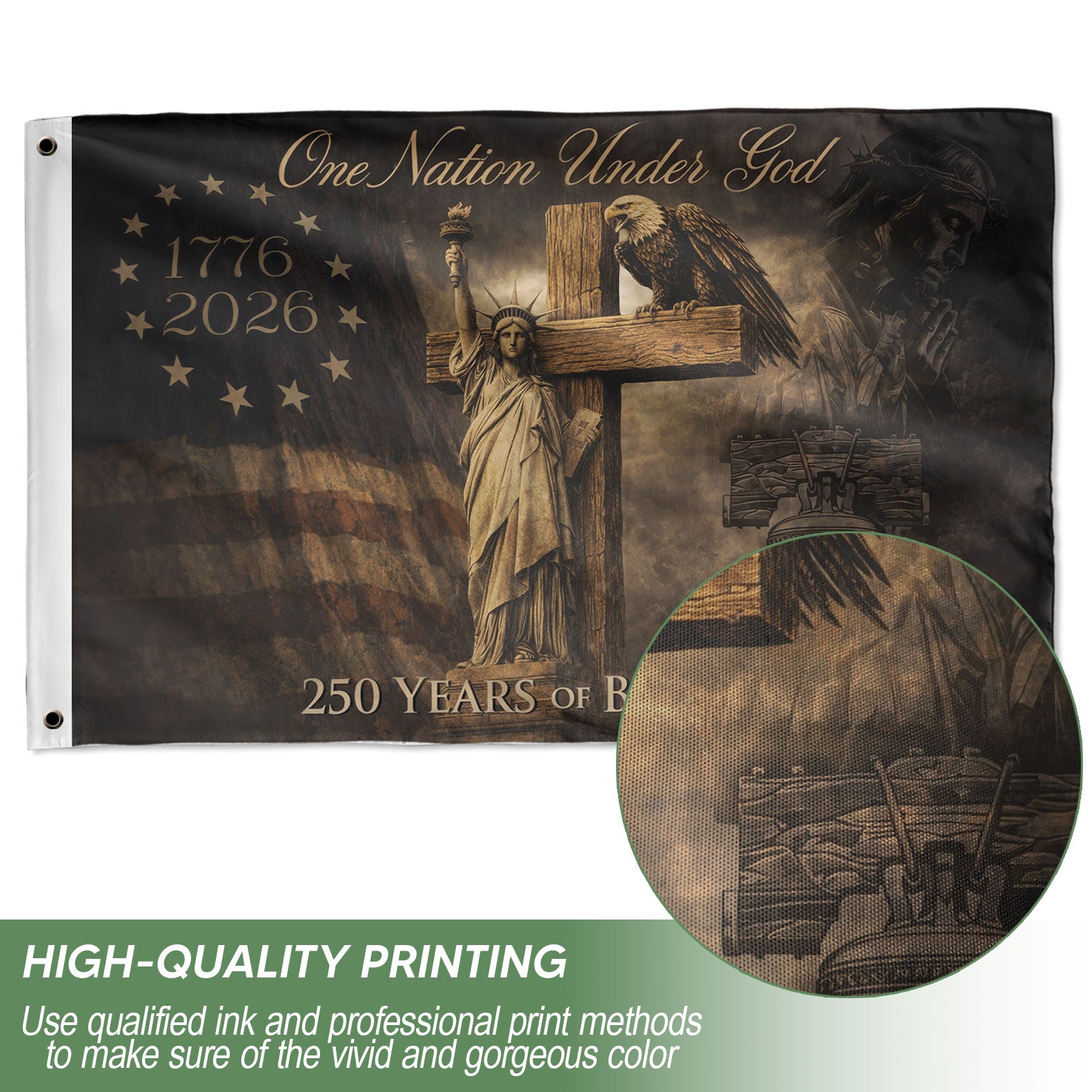 Christian Faith Patriotic House Flag 1776–2026 USA 250th Anniversary Flag One Nation Under God Eagle Cross
