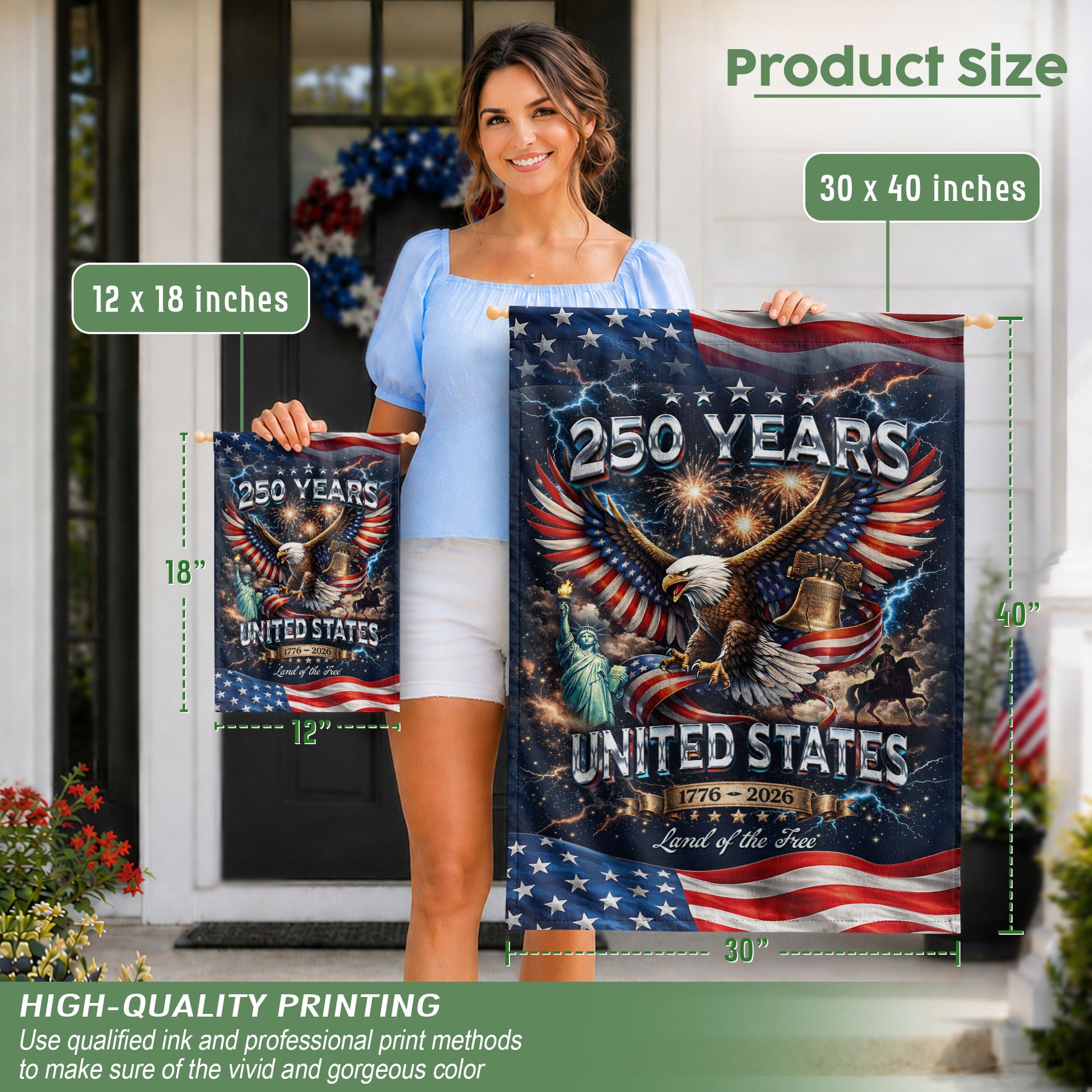 USA 1776-2026 250 Years Garden Flag Patriotic Eagle Yard Decor 12x18inch - Rust Field Wear