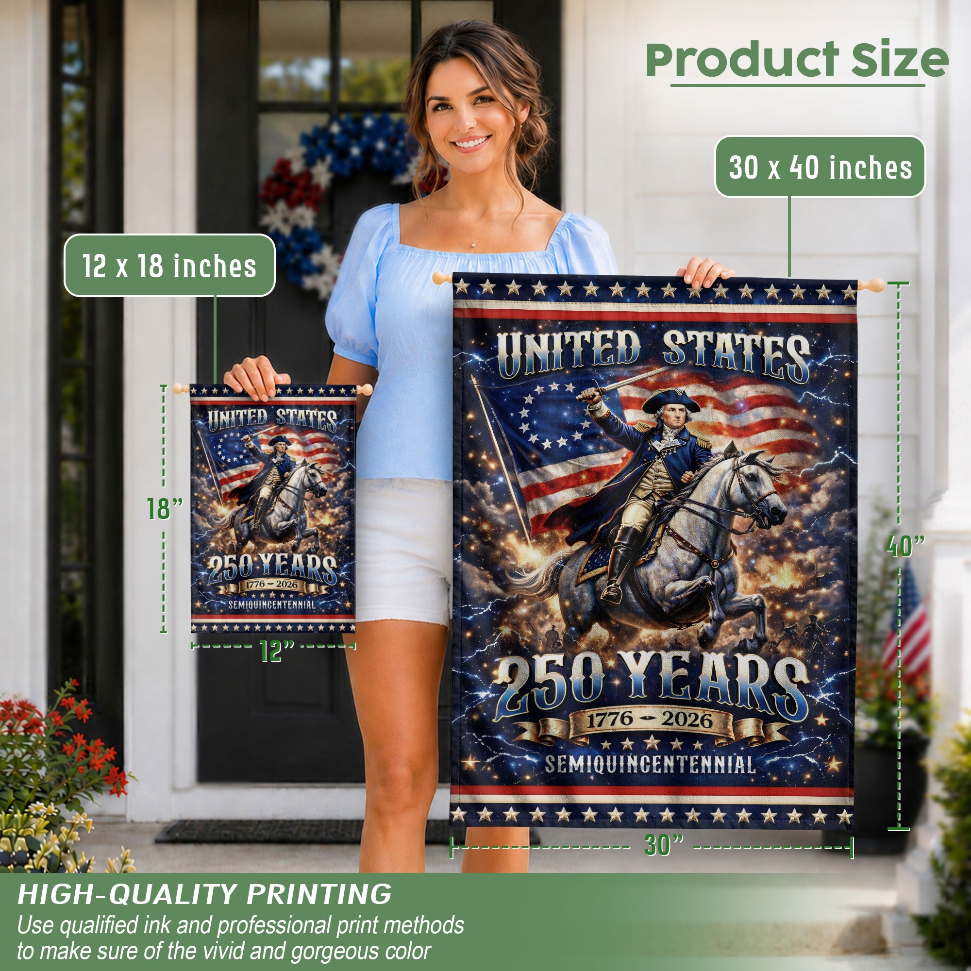 250 Years United States Garden Flag 1776-2026 George Washington Patriotic Yard Banner 12x18inch