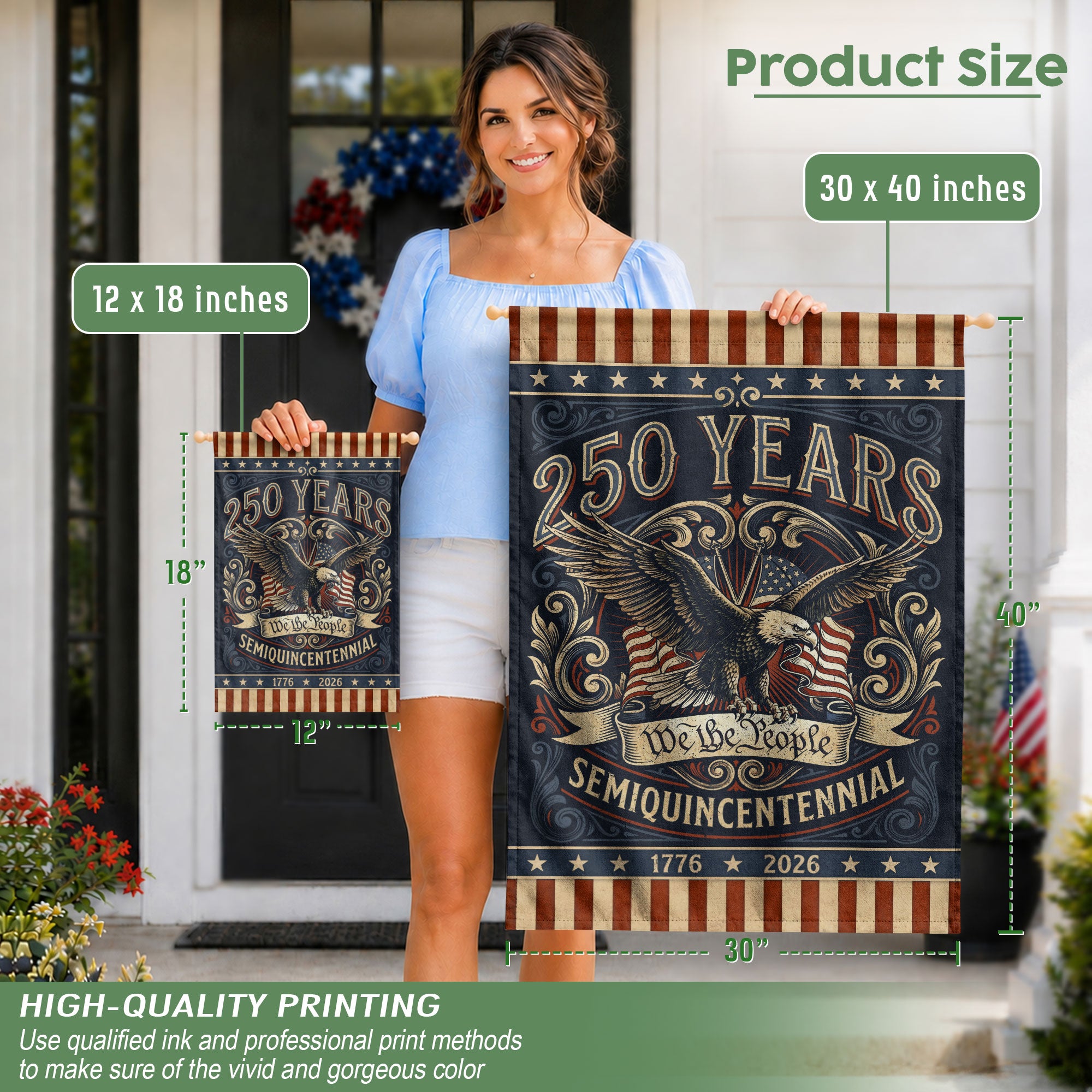 United States 250th Anniversary Garden Flag Patriotic Bald Eagle Vintage Yard Decor Banner 12x18inch