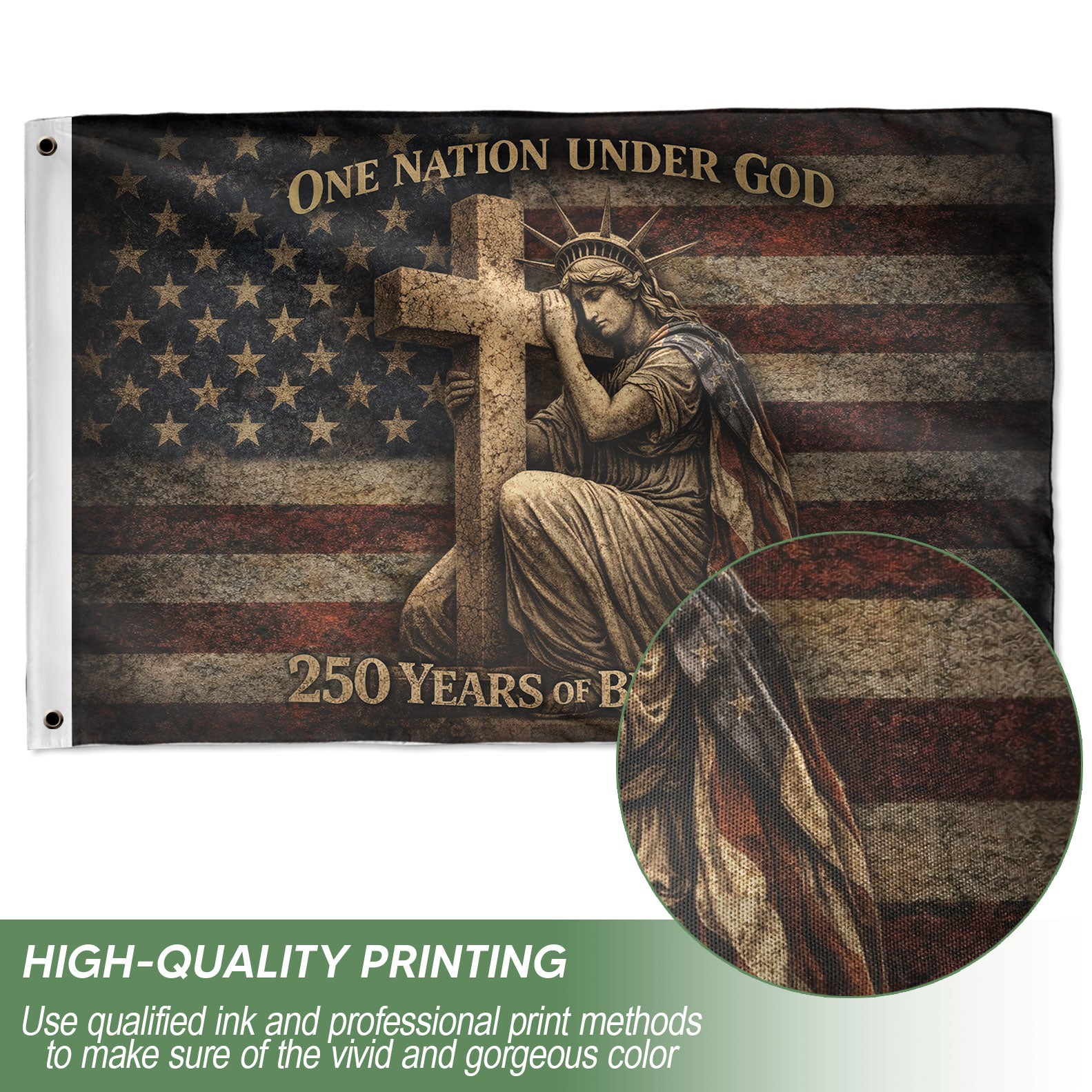 Christian Patriotic House Flag One Nation Under God USA 250th Anniversary Flag 1776–2026 American Flag Cross Design