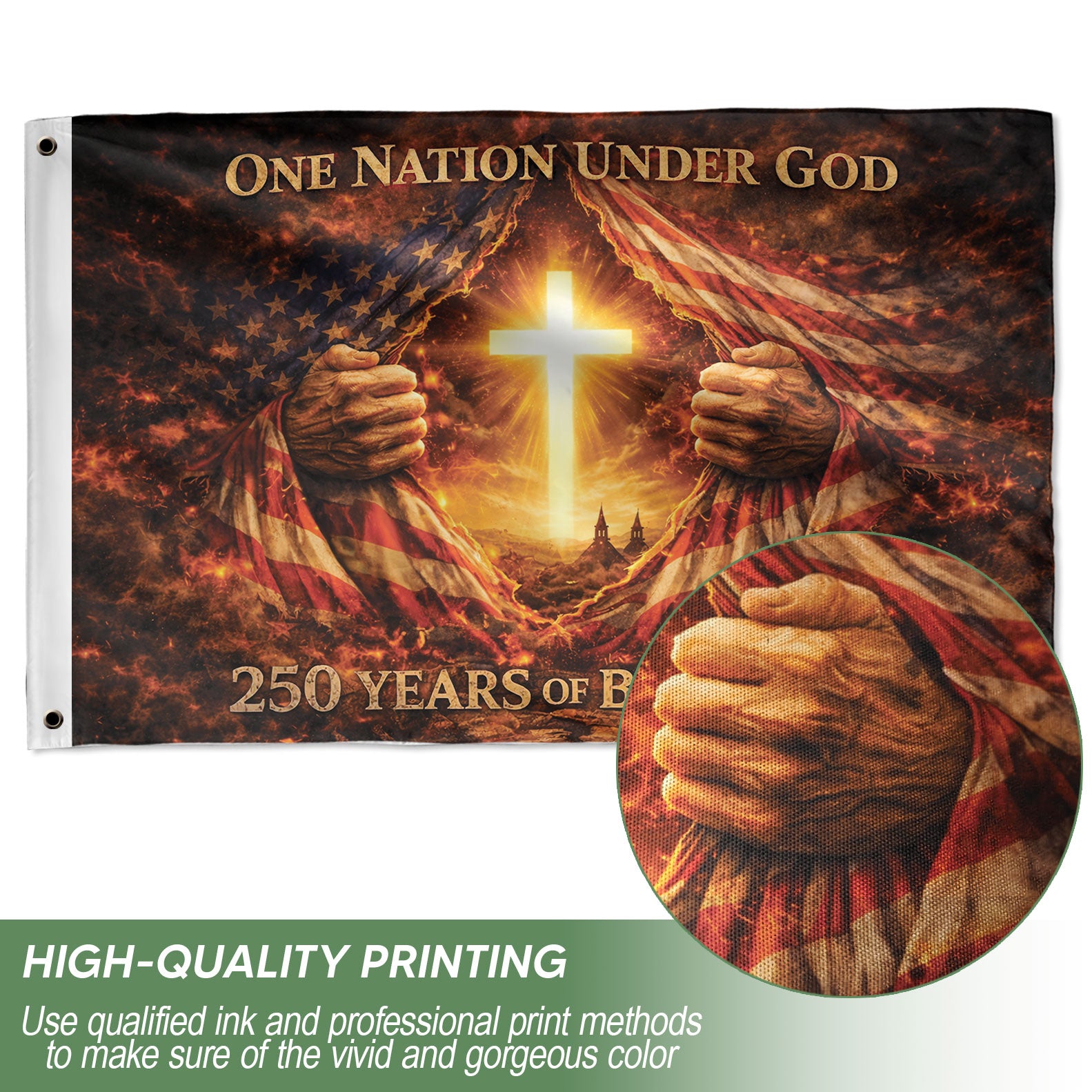 Christian One Nation Under God House Flag USA 250th Anniversary Flag 1776–2026 Patriotic Cross American Flag Design