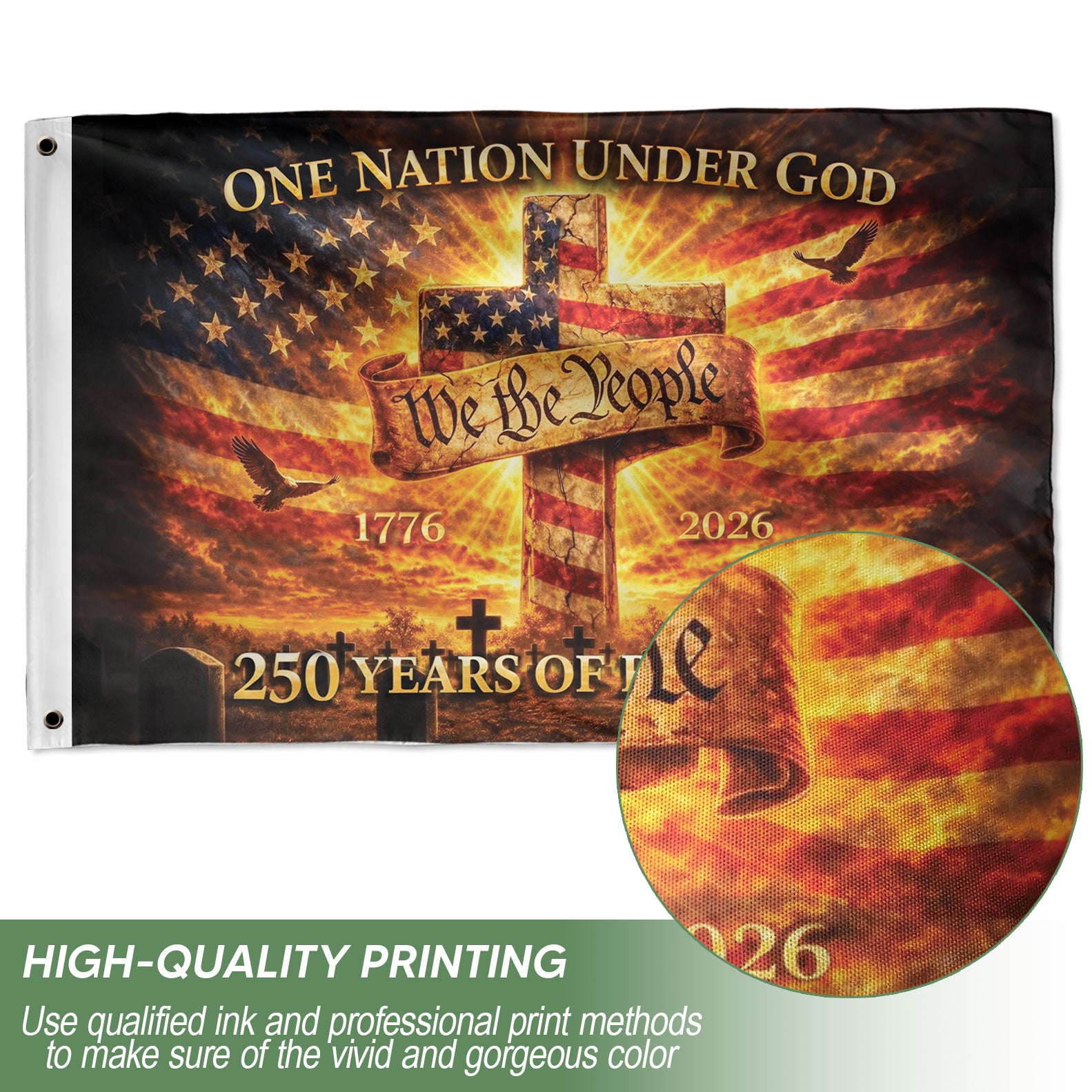 Christian We The People Cross House Flag One Nation Under God 250th Anniversary USA Flag 1776–2026 Patriotic Blessings
